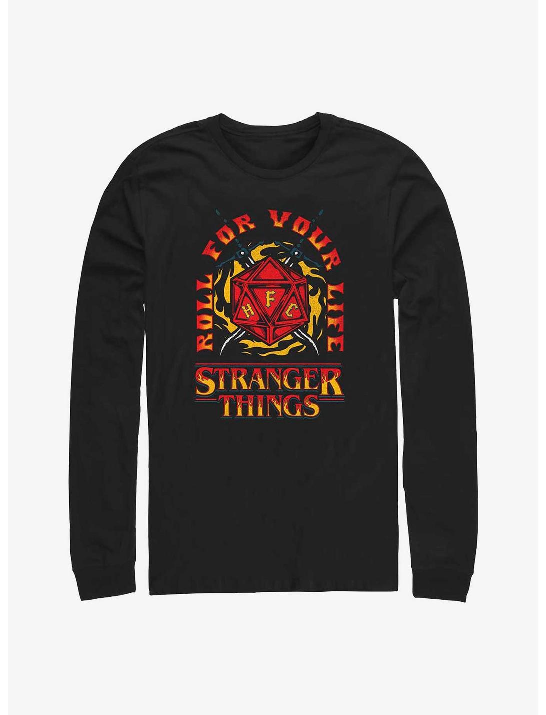 Stranger Things Fire And Dice Long-Sleeve T-Shirt, BLACK, hi-res
