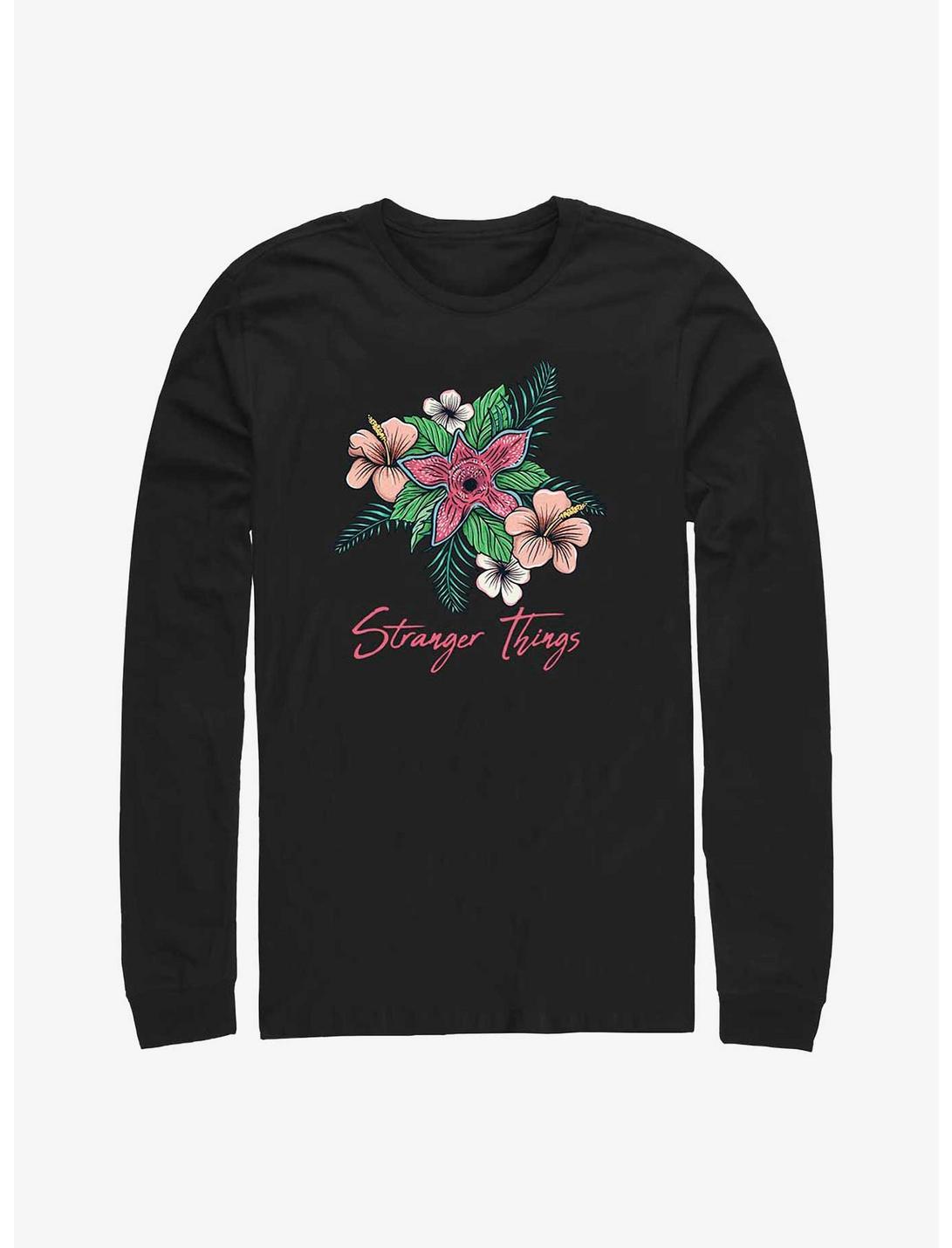 Stranger Things Floral Logo Long-Sleeve T-Shirt, BLACK, hi-res