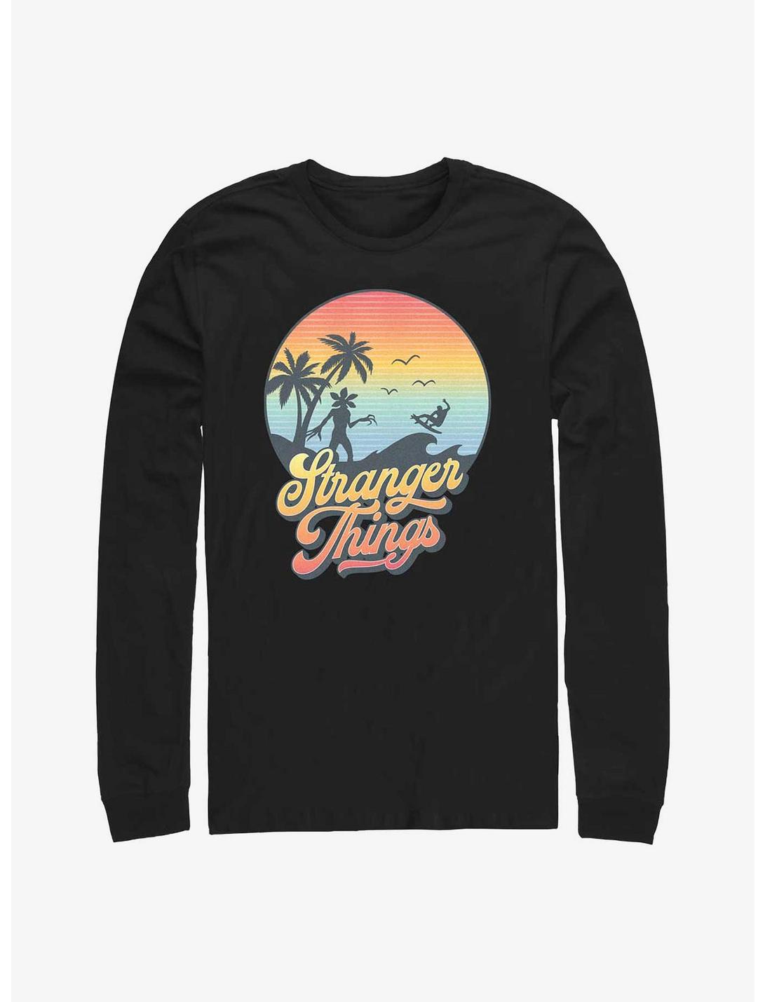 Stranger Things Retro Sun Logo Long-Sleeve T-Shirt, BLACK, hi-res