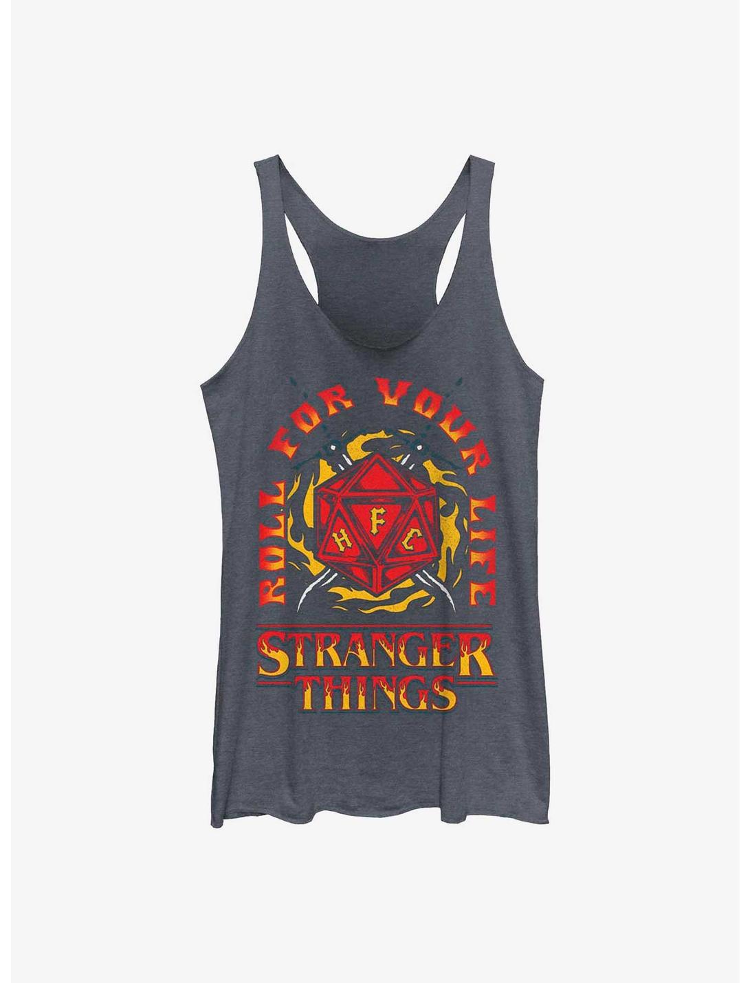 Stranger Things Fire And Dice Womens Tank Top, NAVY HTR, hi-res