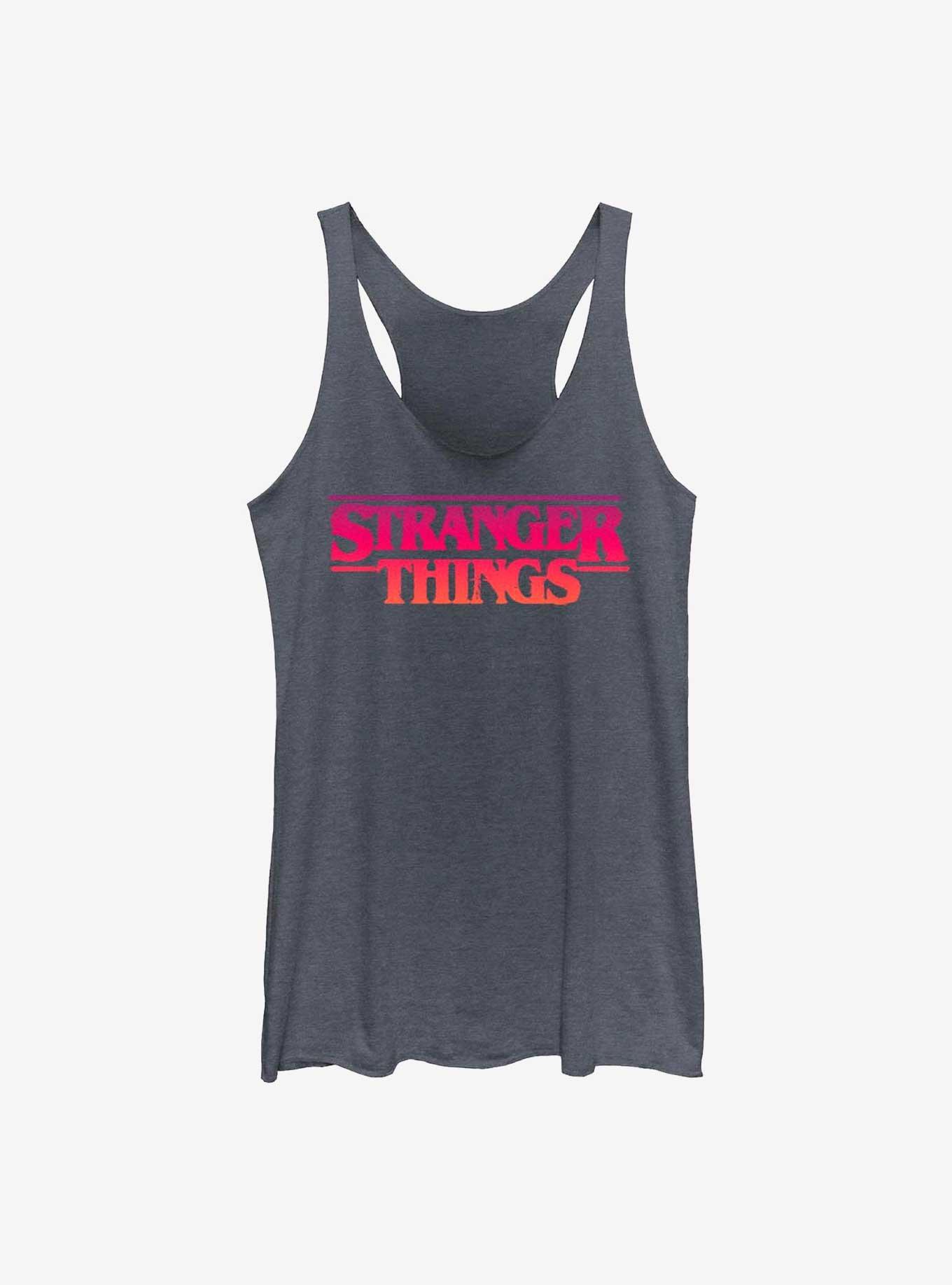 Stranger Things Grunge Logo Womens Tank Top, NAVY HTR, hi-res