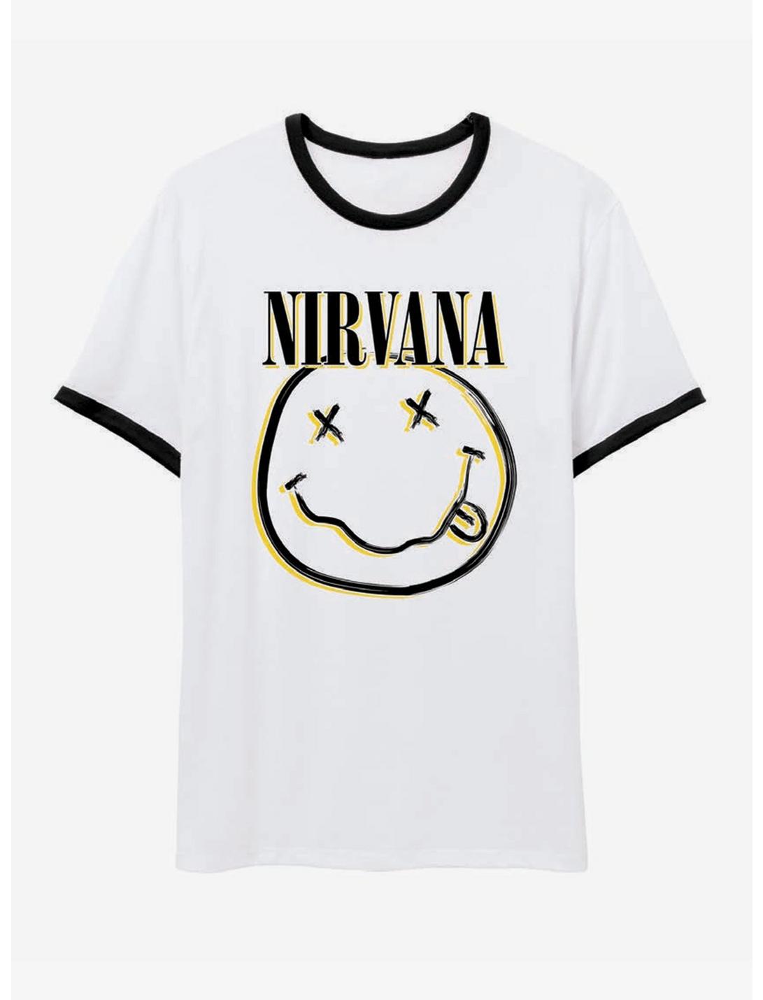 Nirvana Smile Face Ringer T-Shirt, BLACK, hi-res