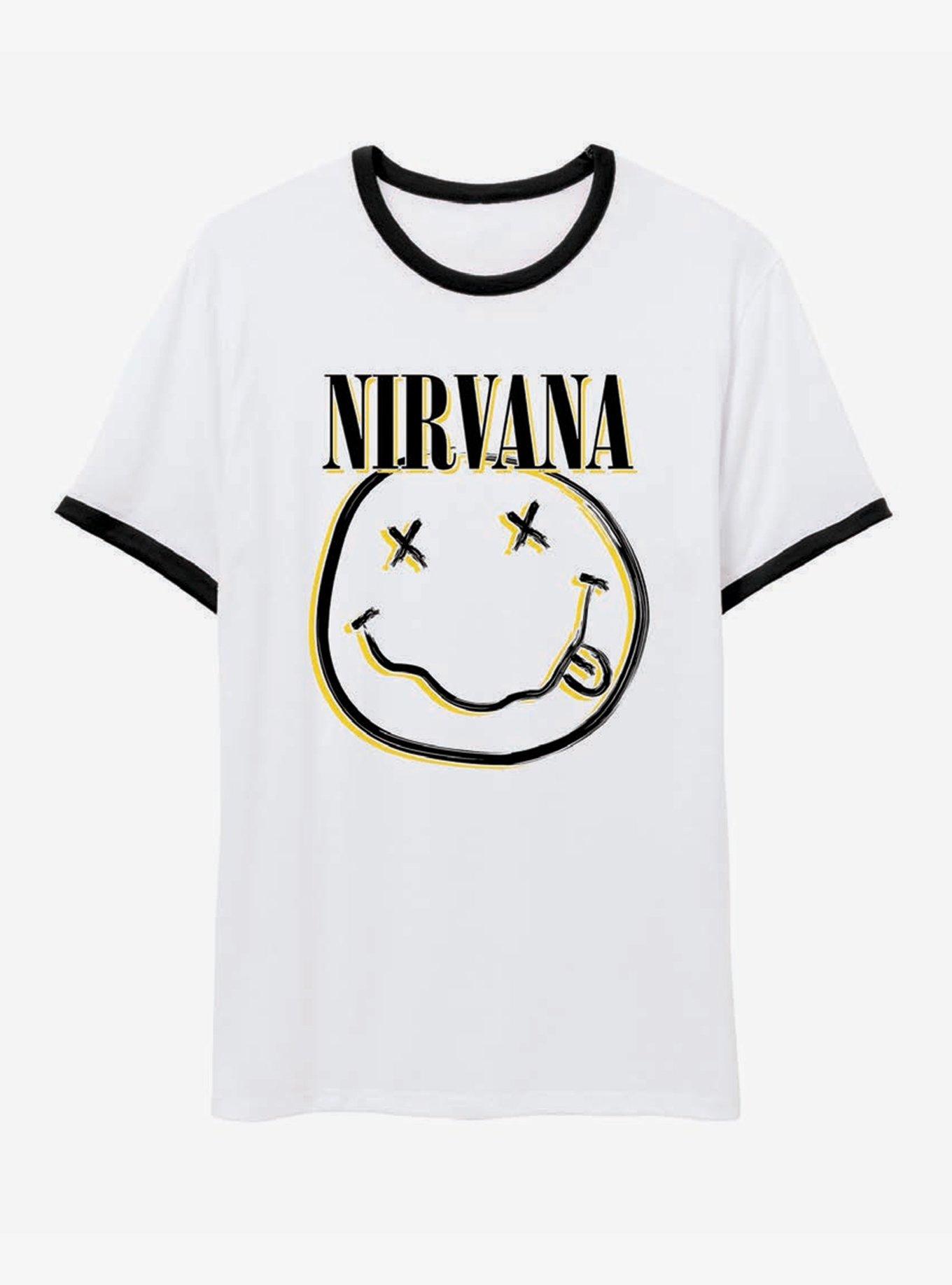 Nirvana Smile Face Ringer T-Shirt, BLACK, hi-res