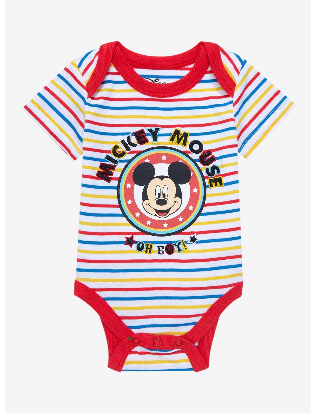 Disney Mickey Mouse Oh Boy Striped Infant One-Piece - BoxLunch Exclusive , MULTI STRIPE, hi-res
