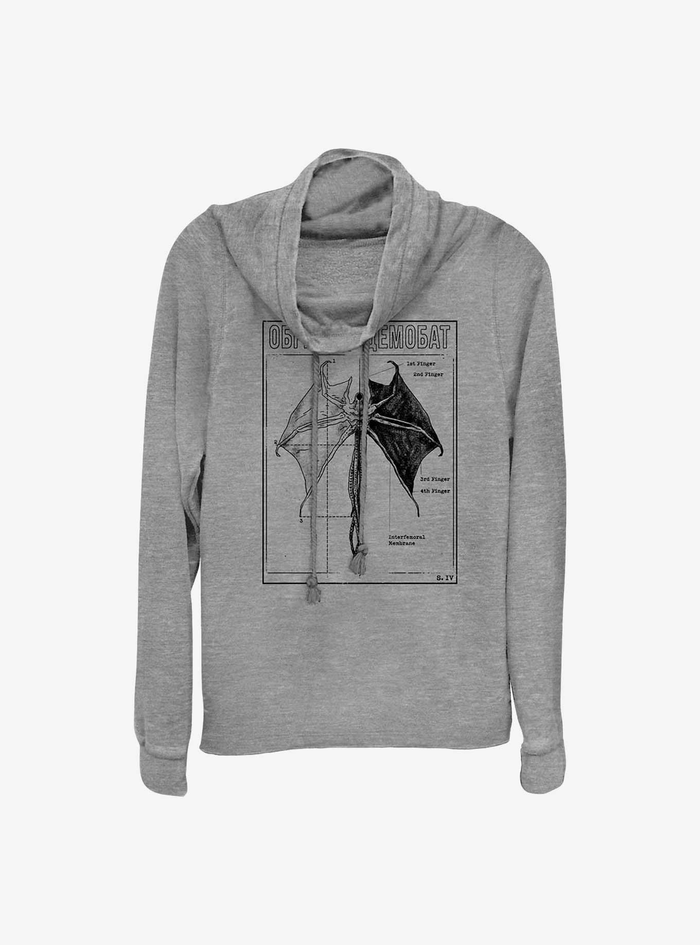 Stranger Things Demobat Cowl Neck Long-Sleeve Top, GRAY HTR, hi-res