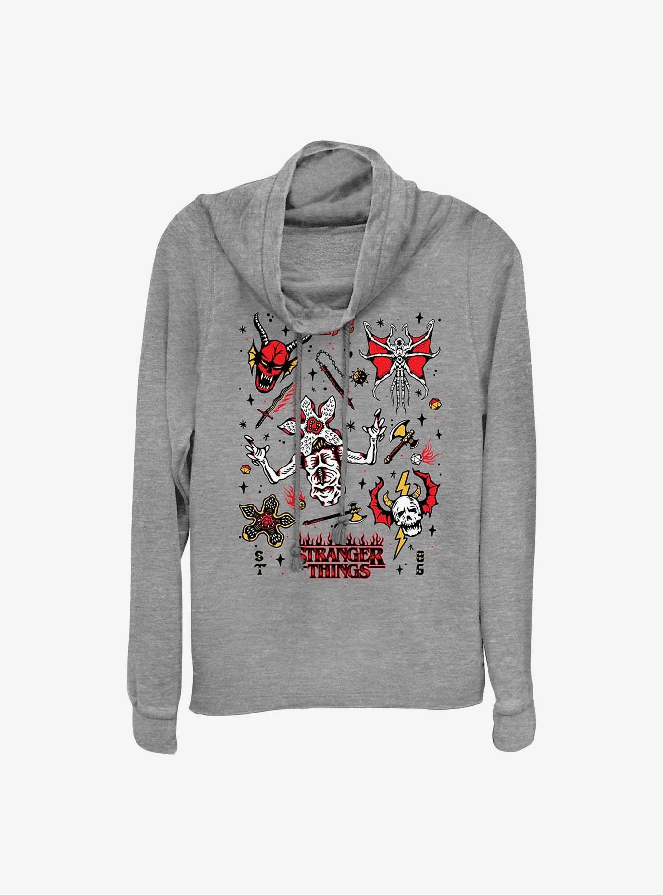 Stranger Things Hellfire Doodles Cowl Neck Long-Sleeve Top, , hi-res