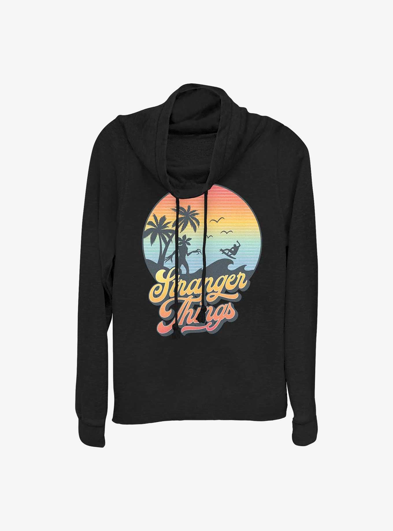 Stranger Things Retro Sun Cowl Neck Long-Sleeve Top, BLACK, hi-res