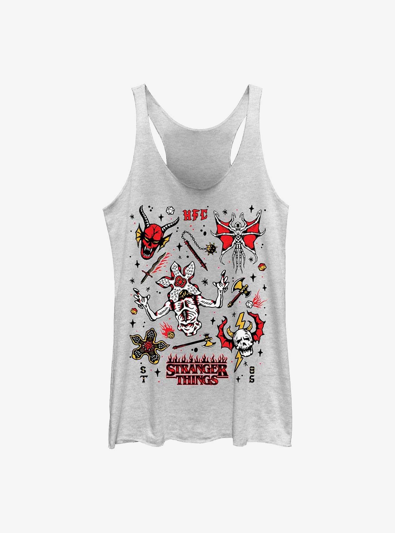 Stranger Things Hellfire Doodles Girls Tank, WHITE HTR, hi-res