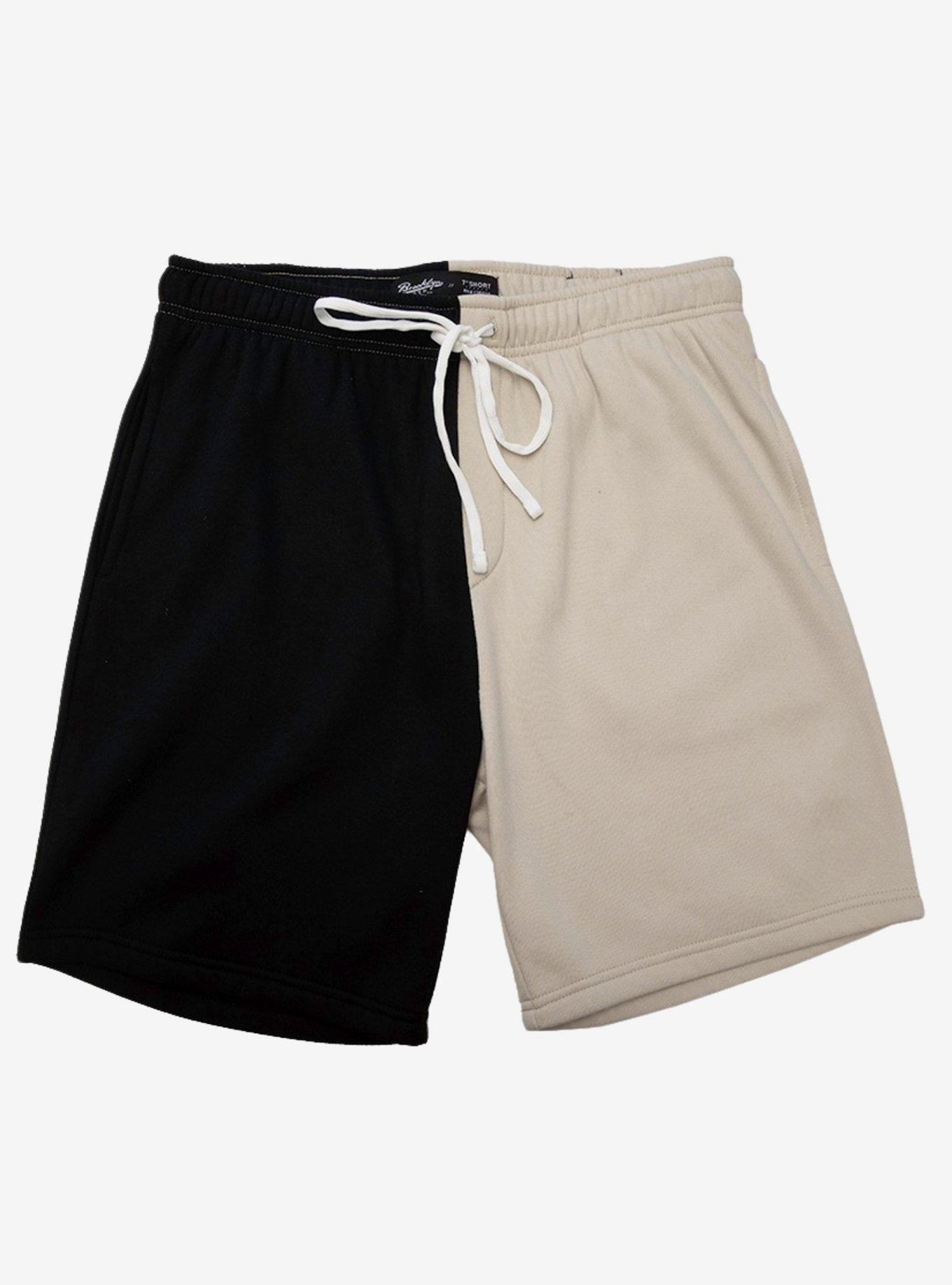 Black and Sand Split Fleece Short, BLACK  TAN, hi-res