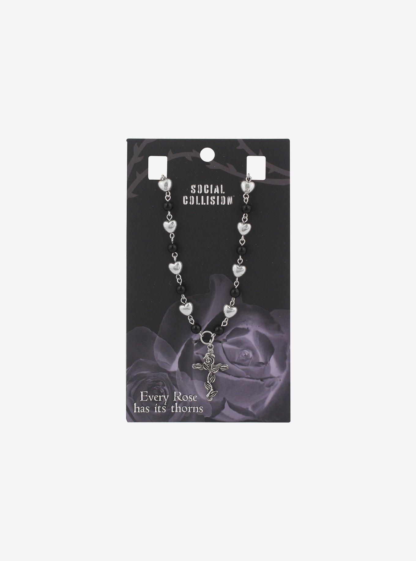 Rose Cross Heart Rosary Necklace, , hi-res
