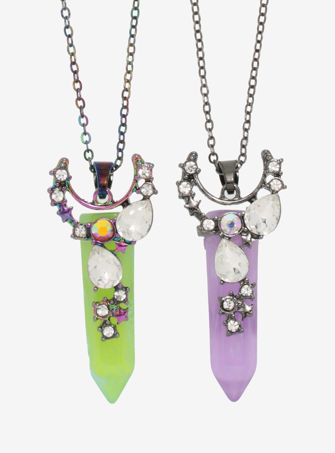 Anodized Moon Gem Crystal Best Friend Necklace Set, , hi-res