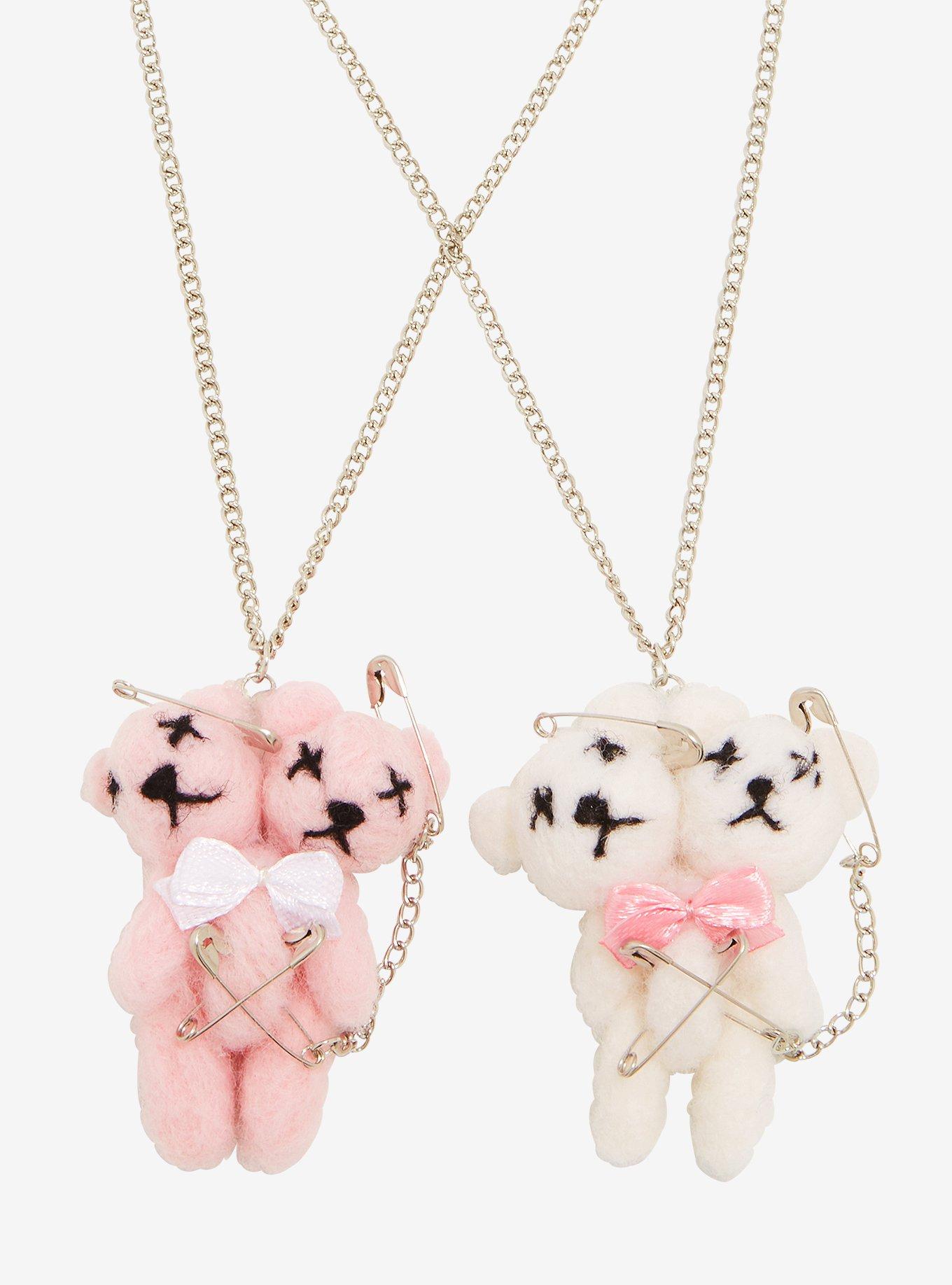 Double-Headed Teddy Bear Best Friend Necklace Set, , hi-res