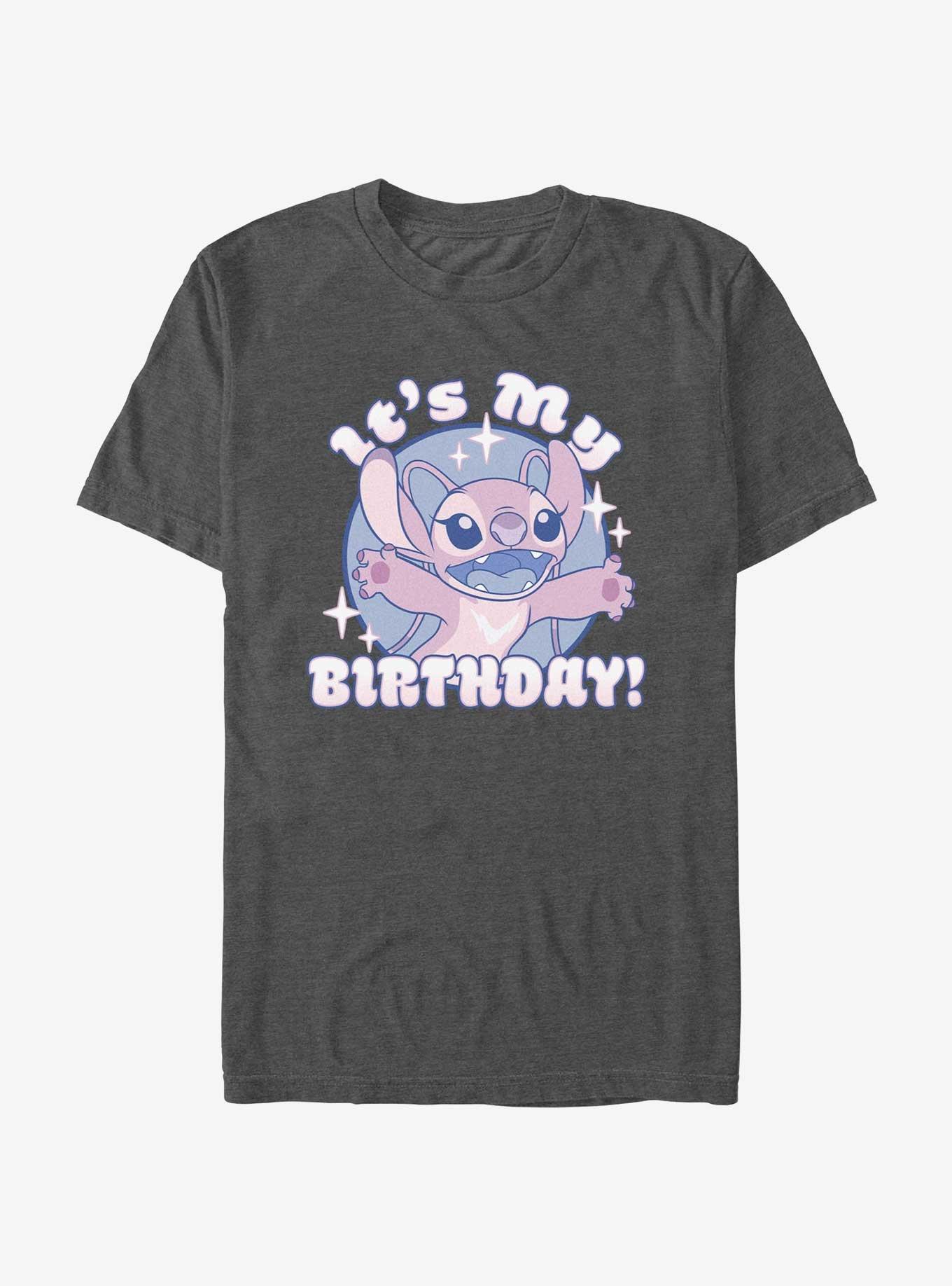 Disney Lilo & Stitch Angel It's My Birthday T-Shirt, CHAR HTR, hi-res