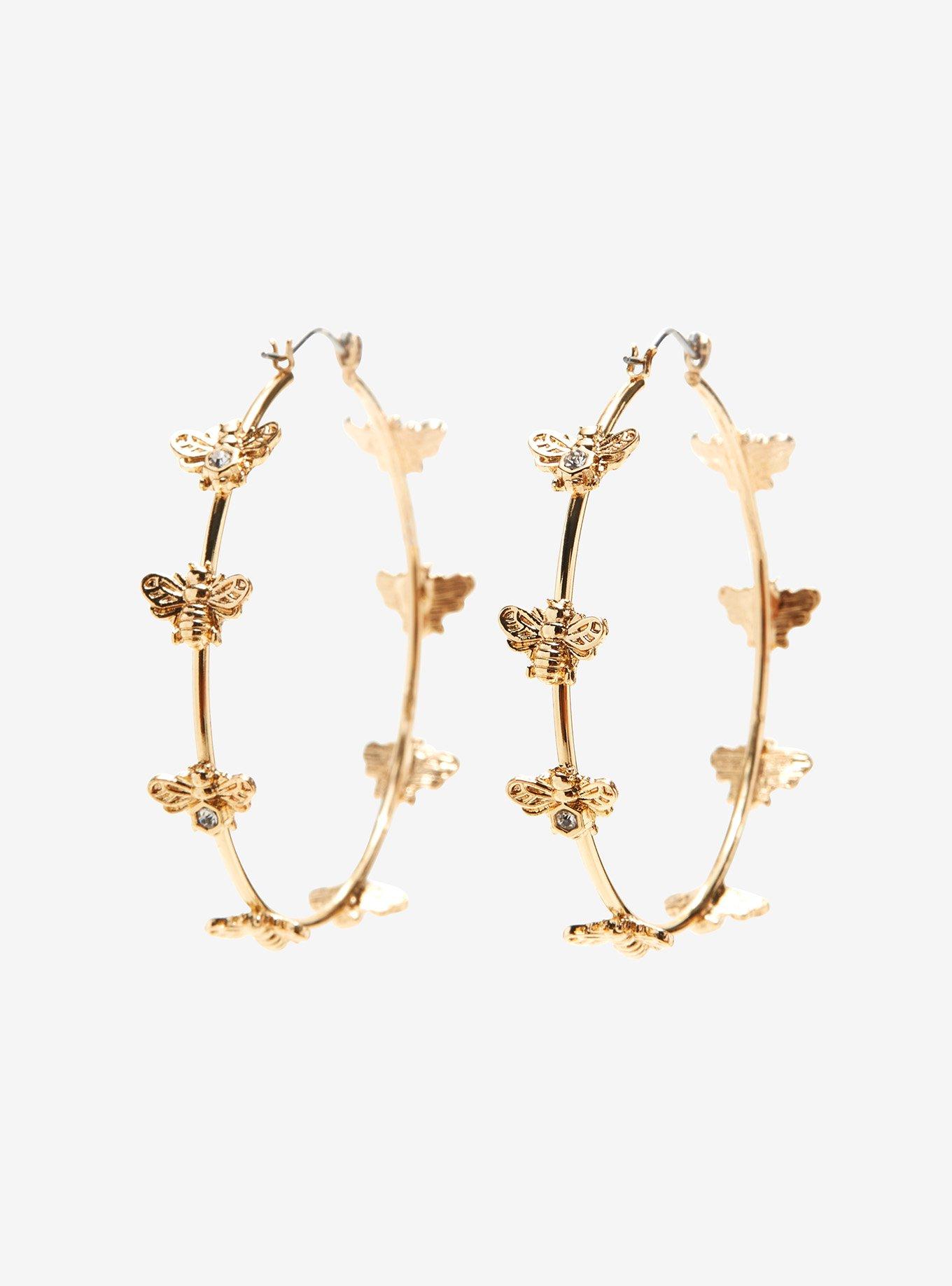 Bee Crystal Hoop Earrings, , hi-res