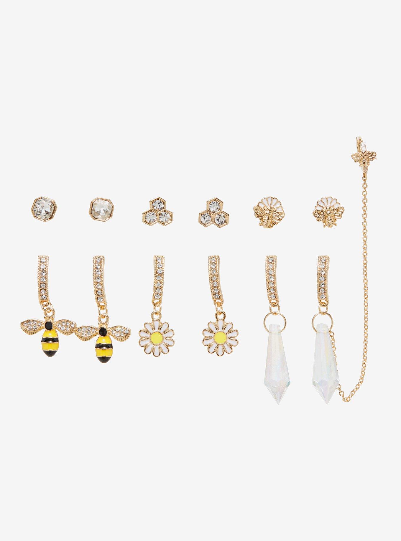 Honey Bee Flower Crystal Earring Set