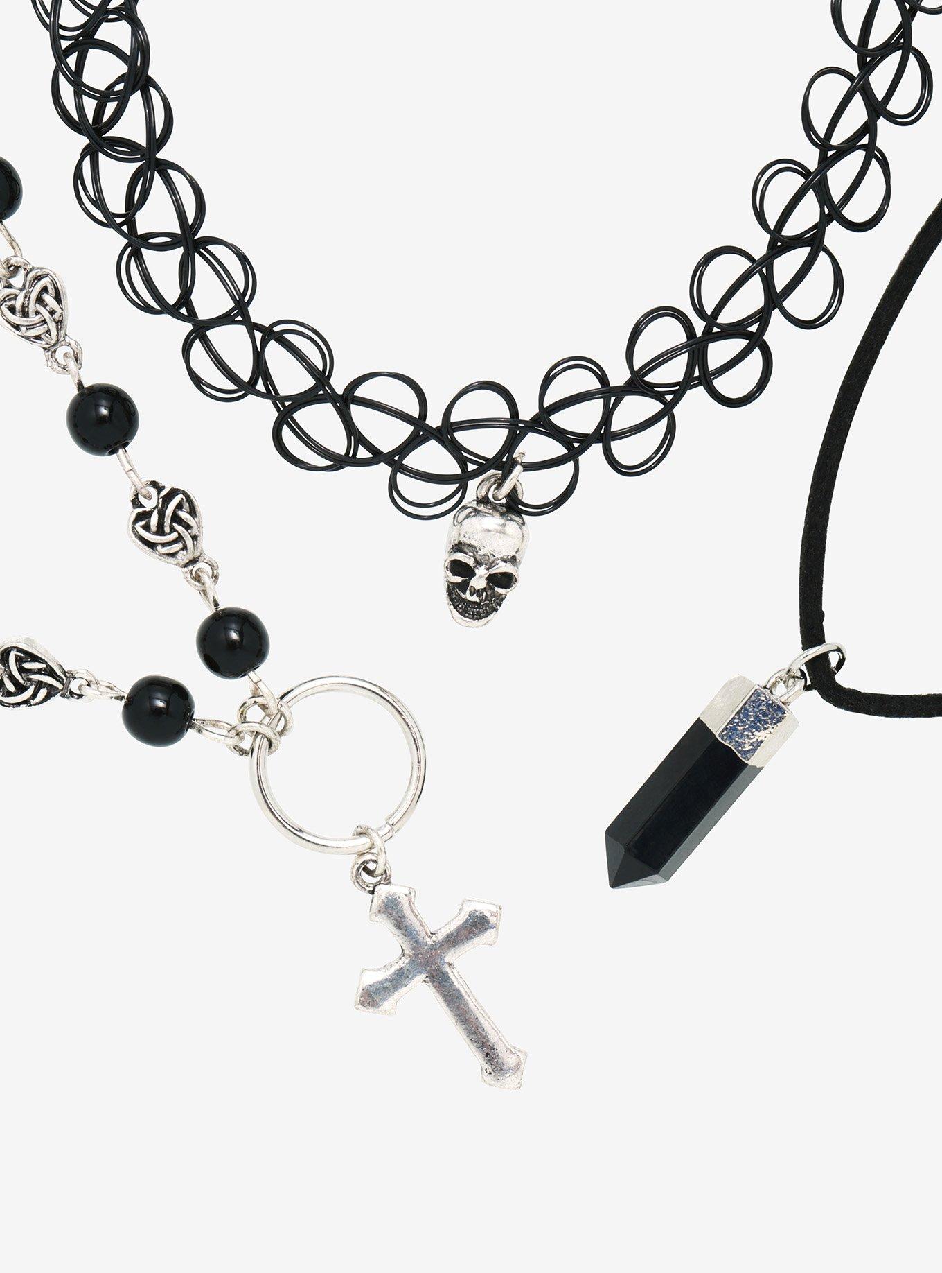 Black Skull Rosary Necklace Set | Hot Topic