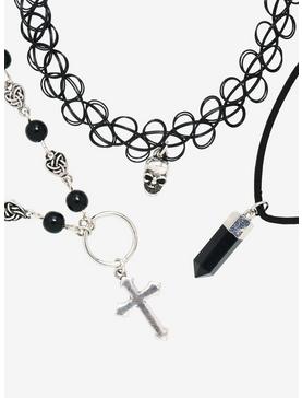 Black Skull Rosary Necklace Set, , hi-res