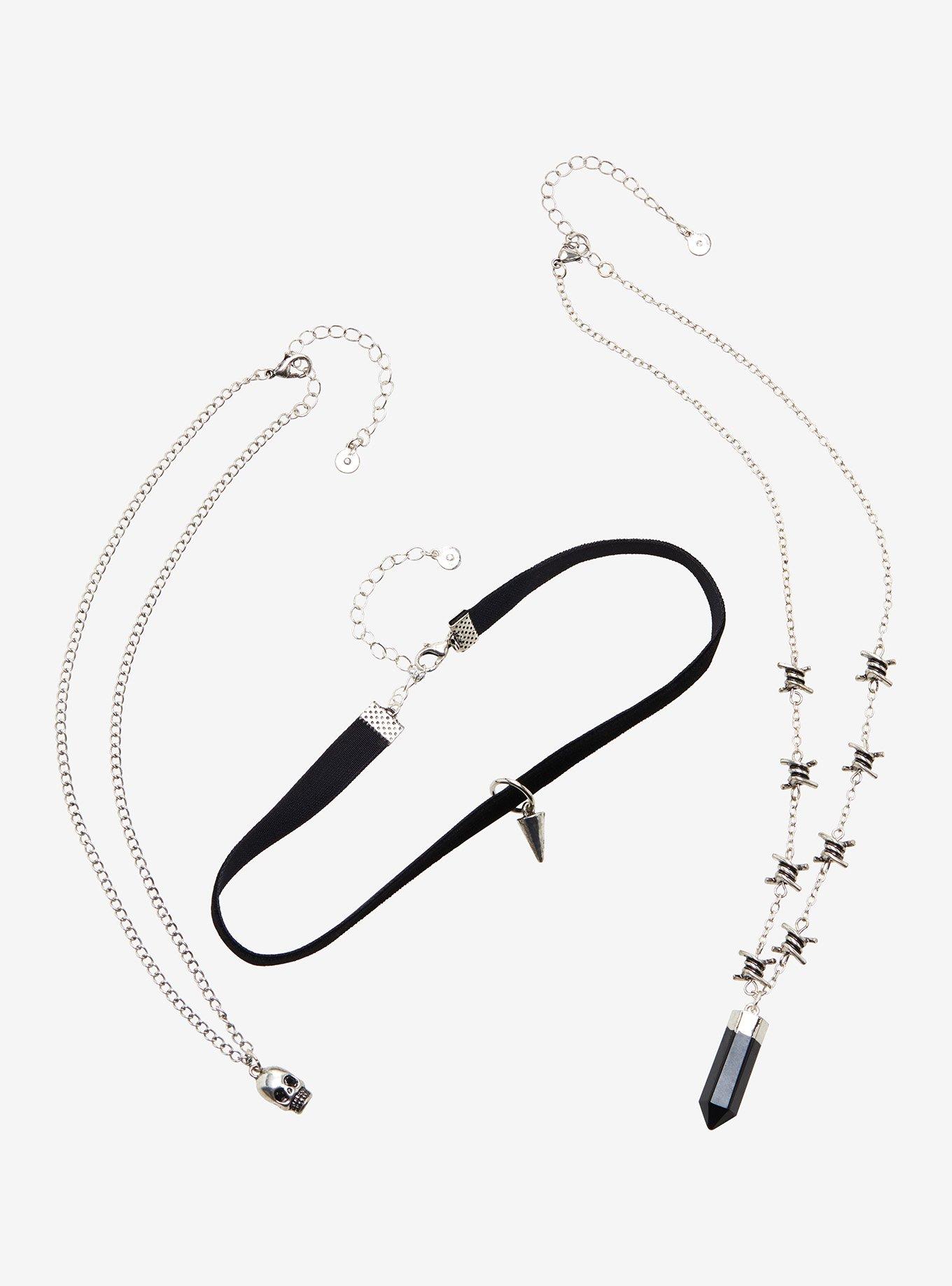 Skull Spike Crystal Necklace Set, , hi-res