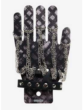 Black Faux Leather Hand Ring Bracelet, , hi-res