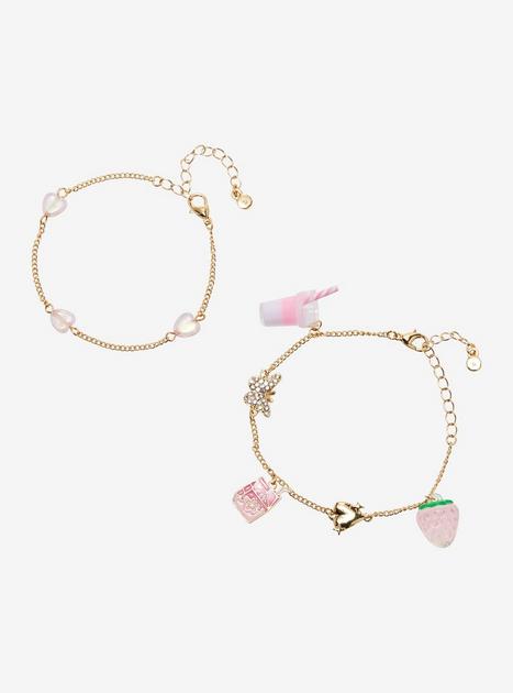 Strawberry Milk Heart Charm Bracelet Set | Hot Topic