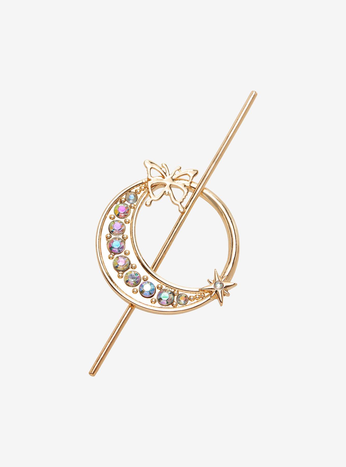 Crescent Moon Butterfly Bun Pin, , hi-res