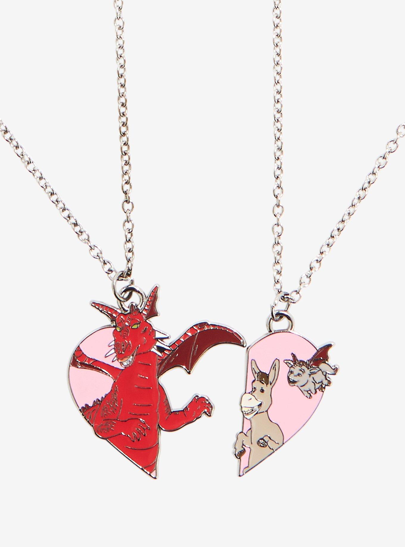 Shrek Dragon & Donkey Heart Best Friend Necklace Set | Hot Topic