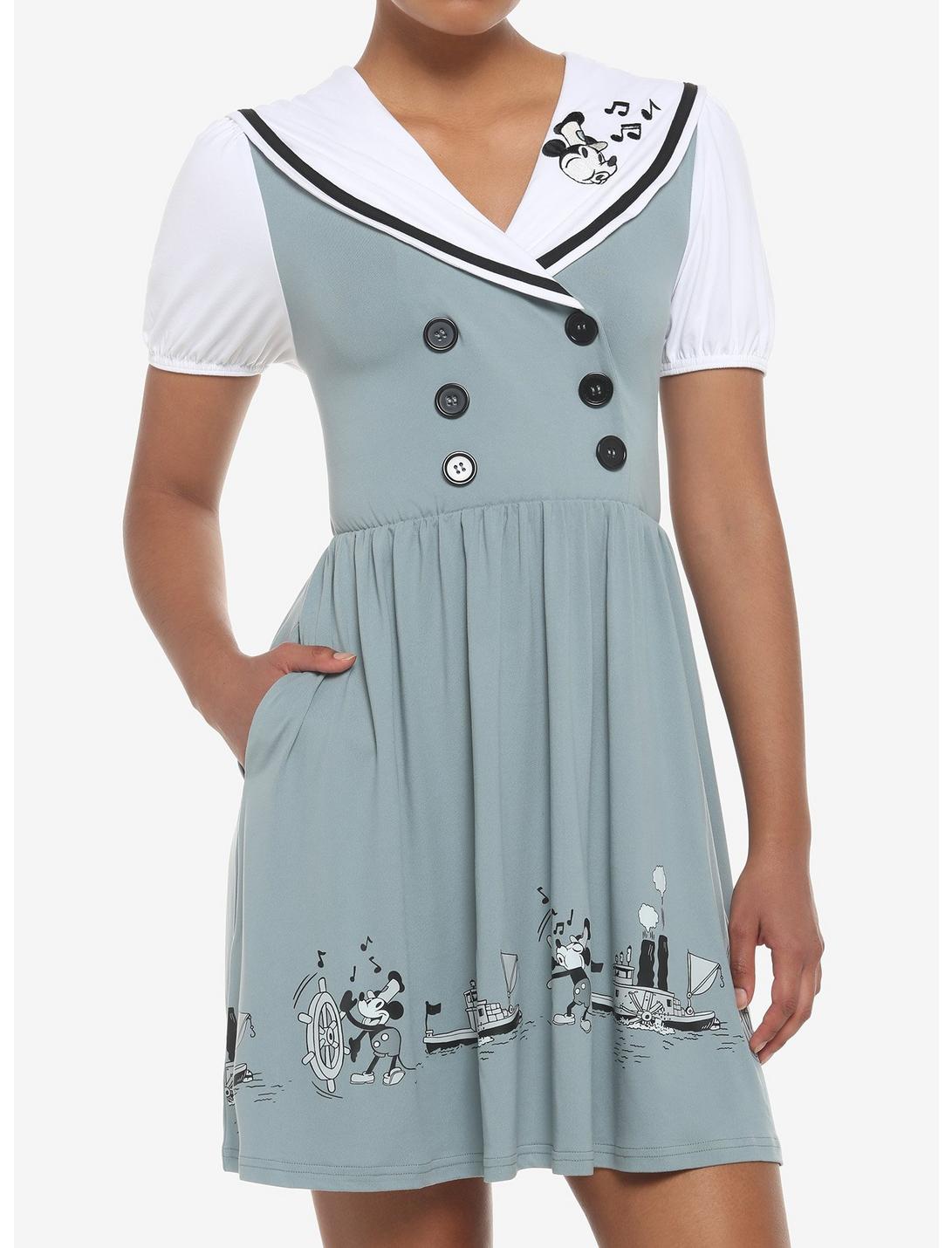 Disney Steamboat Willie Sailor Dress, GREY, hi-res