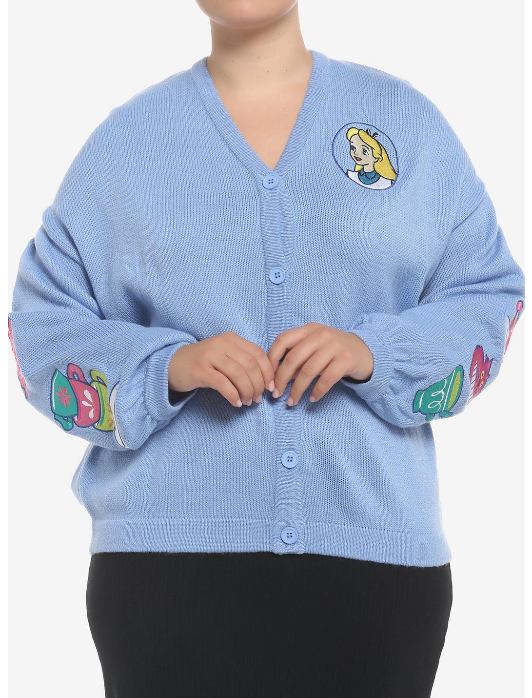 Disney Alice In Wonderland Embroidered Cardigan Plus Size, BLUE, hi-res