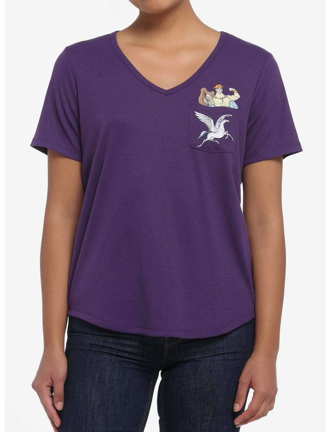 Her Universe Disney Hercules Embroidered Ribbed V-Neck Top, PLUM, hi-res