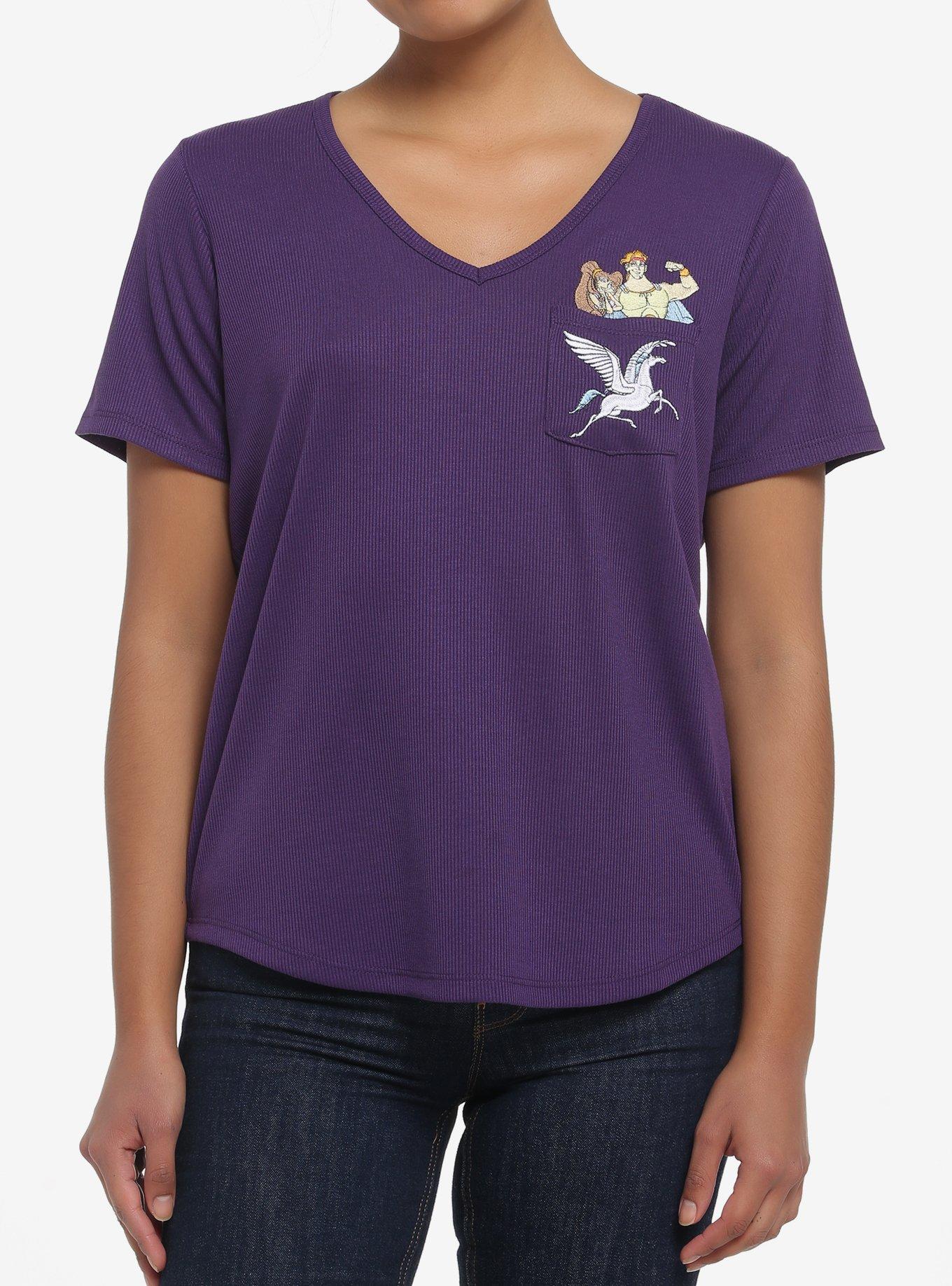 Her Universe Disney Hercules Embroidered Ribbed V-Neck Top, PLUM, hi-res