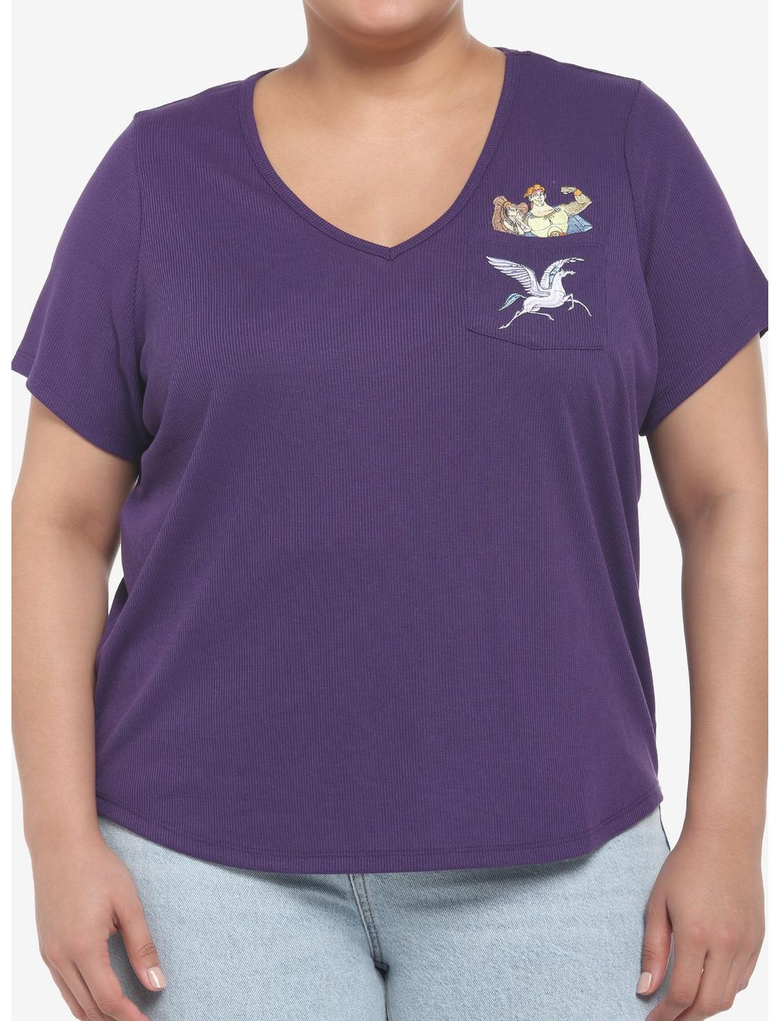 Her Universe Disney Hercules Embroidered Ribbed V-Neck Top Plus Size, PLUM, hi-res