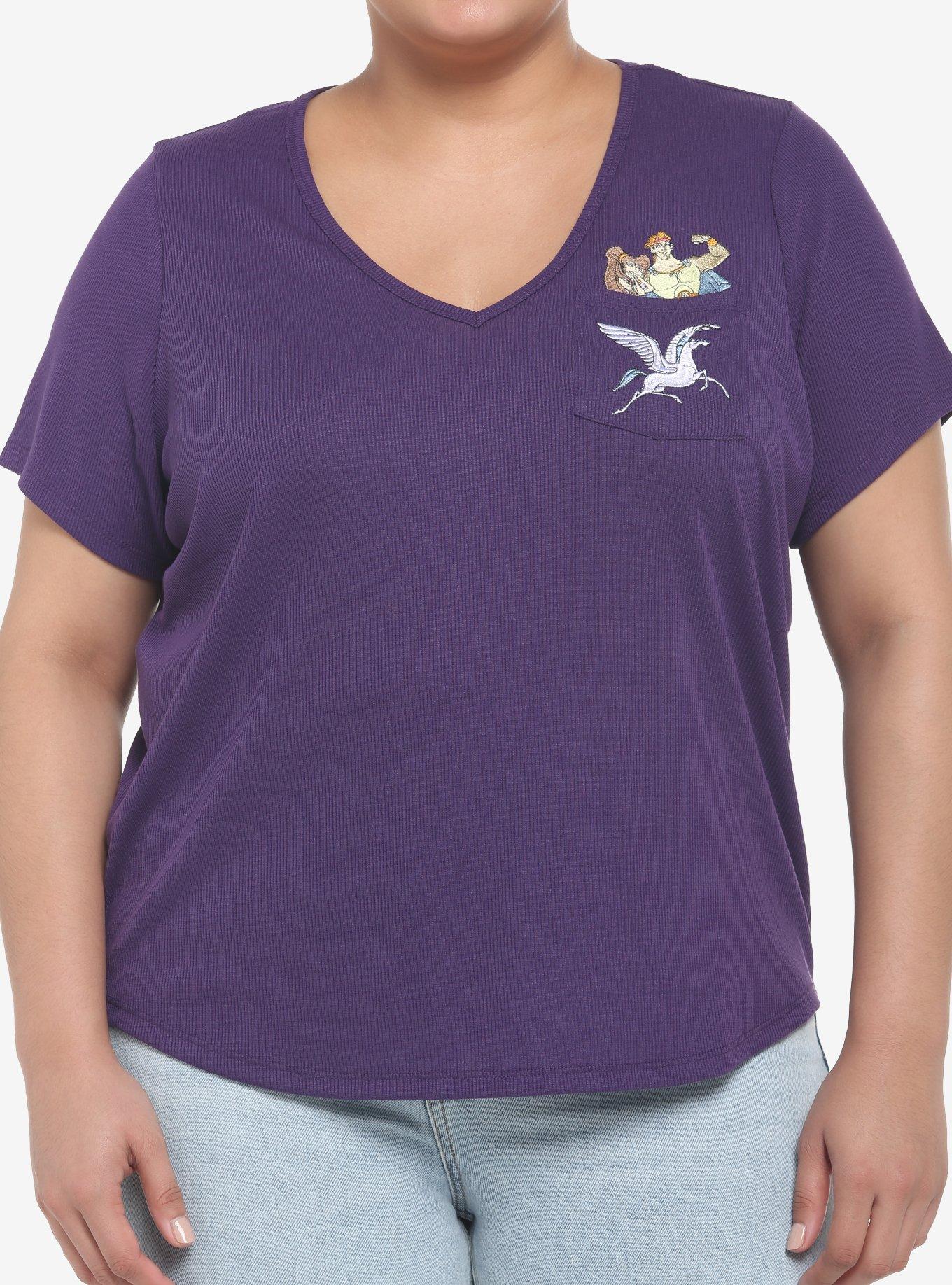 Her Universe Disney Hercules Embroidered Ribbed V-Neck Top Plus Size, PLUM, hi-res