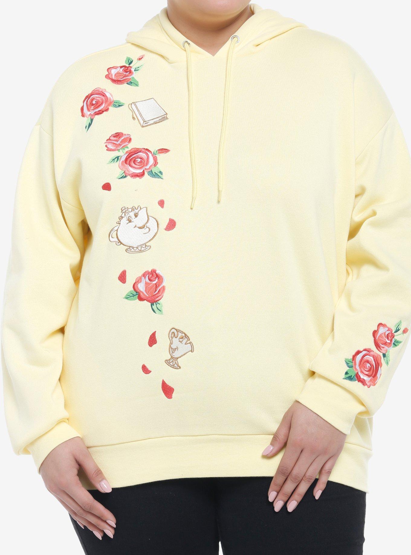 Her Universe Disney Beauty And The Beast Embroidered Hoodie Plus Size, LIGHT YELLOW, hi-res