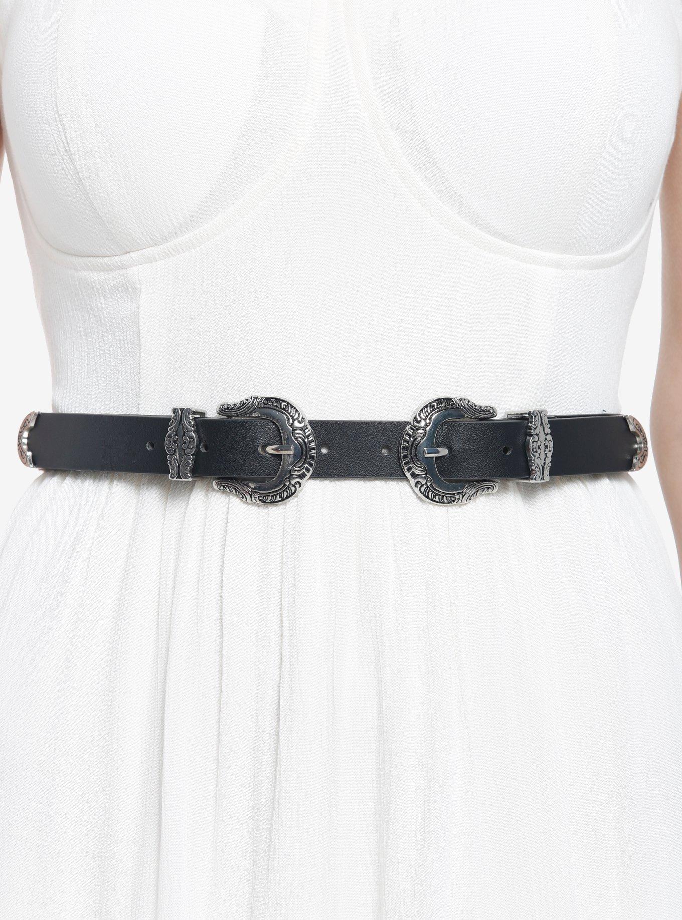 Black Western Buckle Belt, SILVER, hi-res