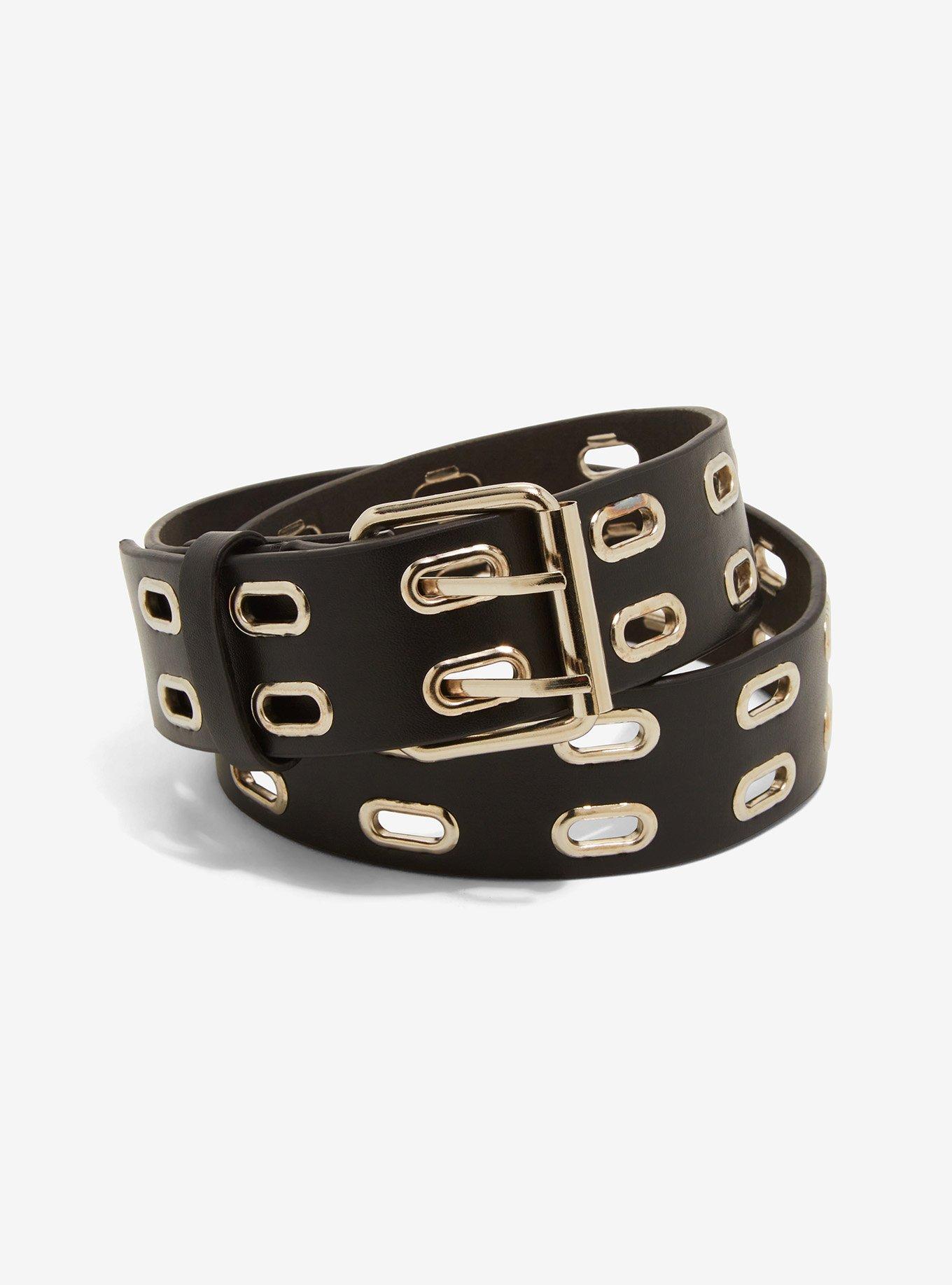 Black Two Row Oval Grommet Belt | Hot Topic