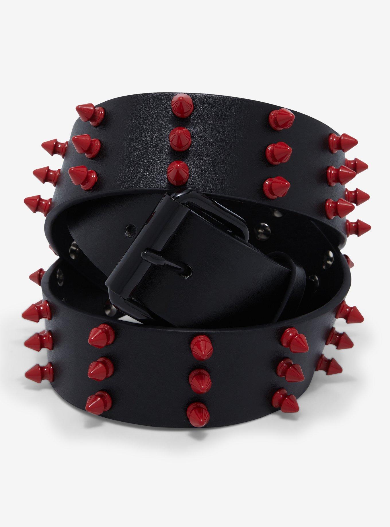 Black & Red Spike Belt, BLACK, hi-res