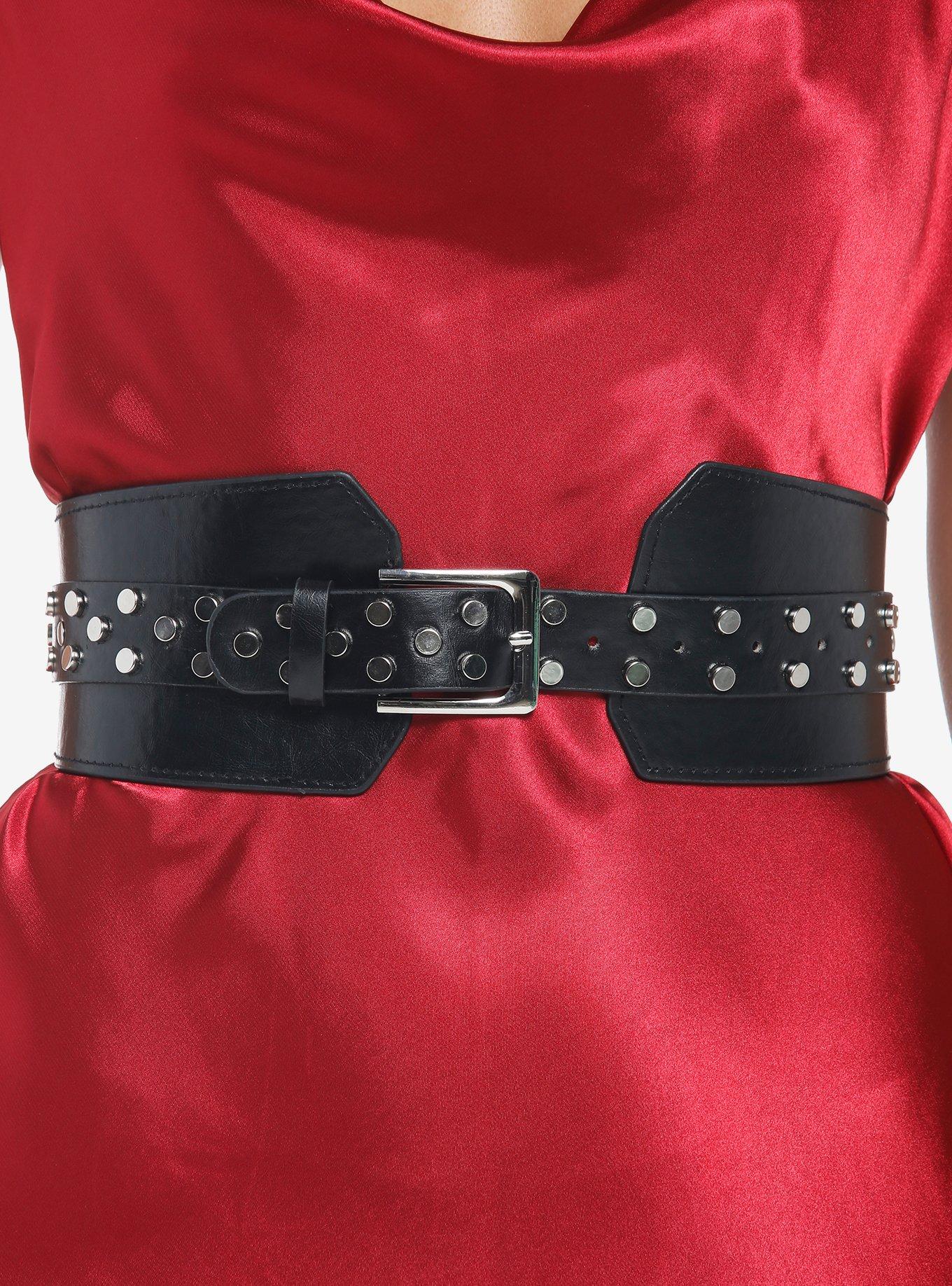 Black Stud Corset Belt, SILVER, hi-res