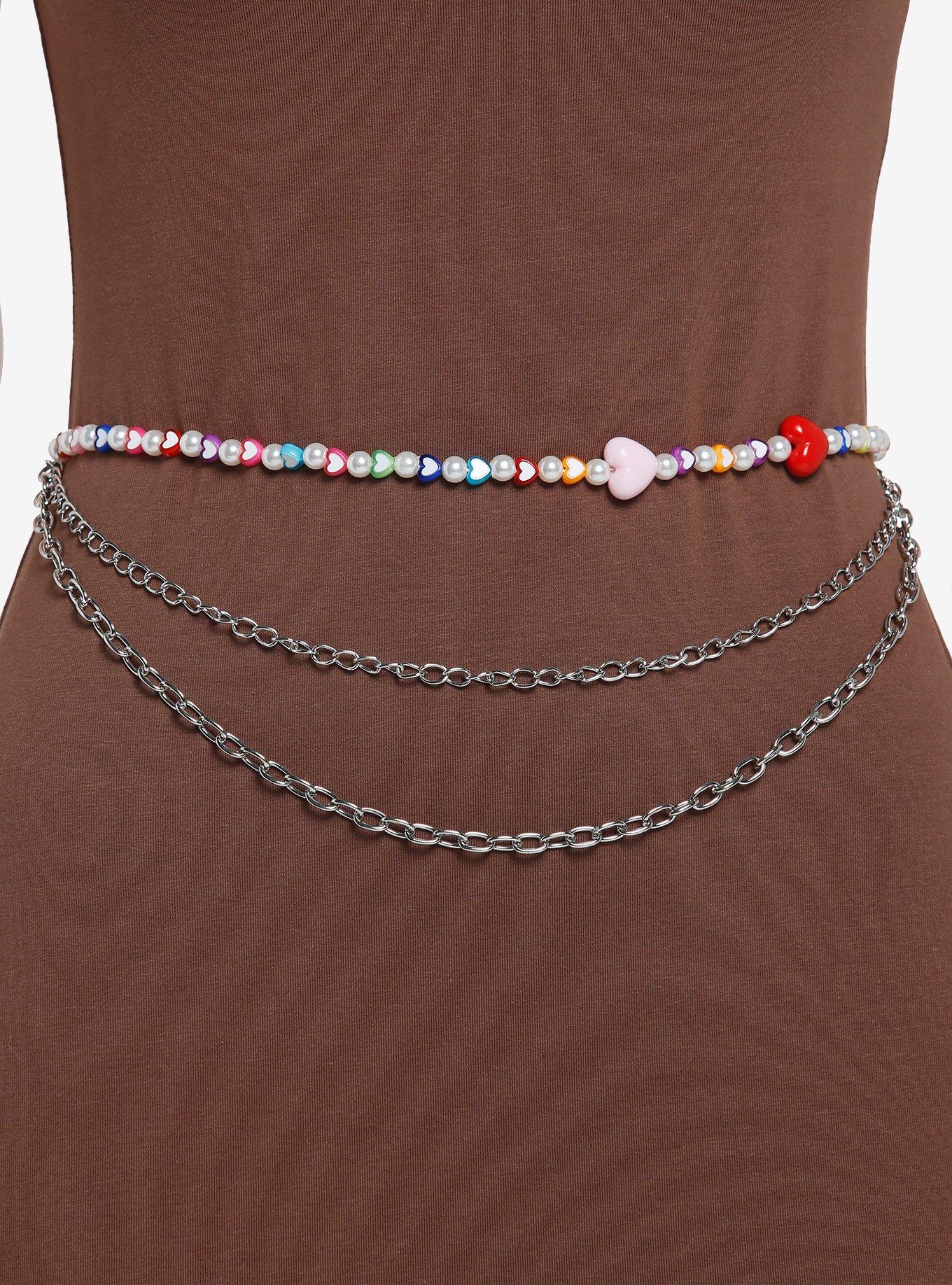 Beaded Hearts & Pearls Chain Belt Hot Topic