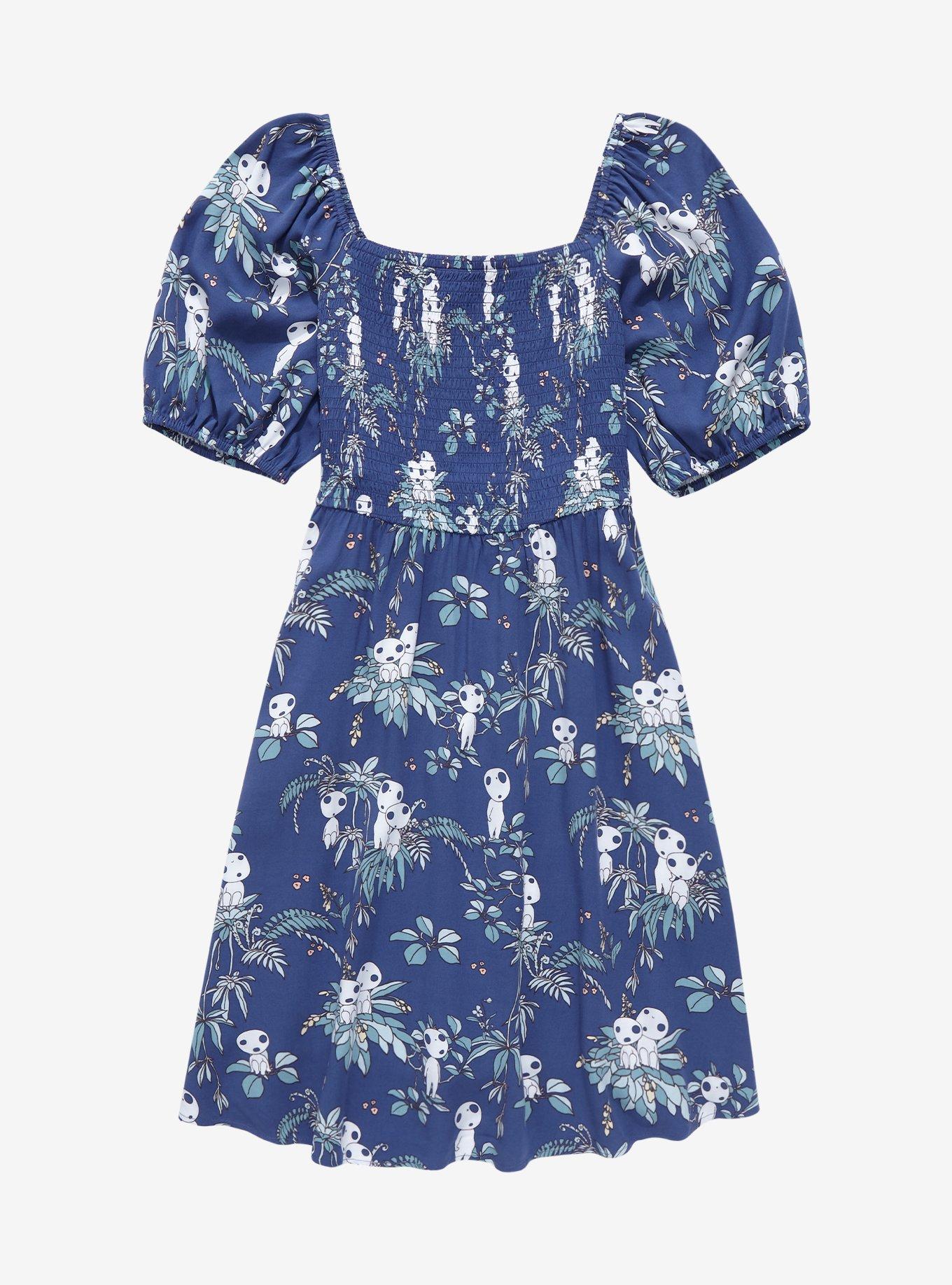 Studio Ghibli Princess Mononoke Kodama Allover print Smock Dress - BoxLunch Exclusive, NAVY, hi-res