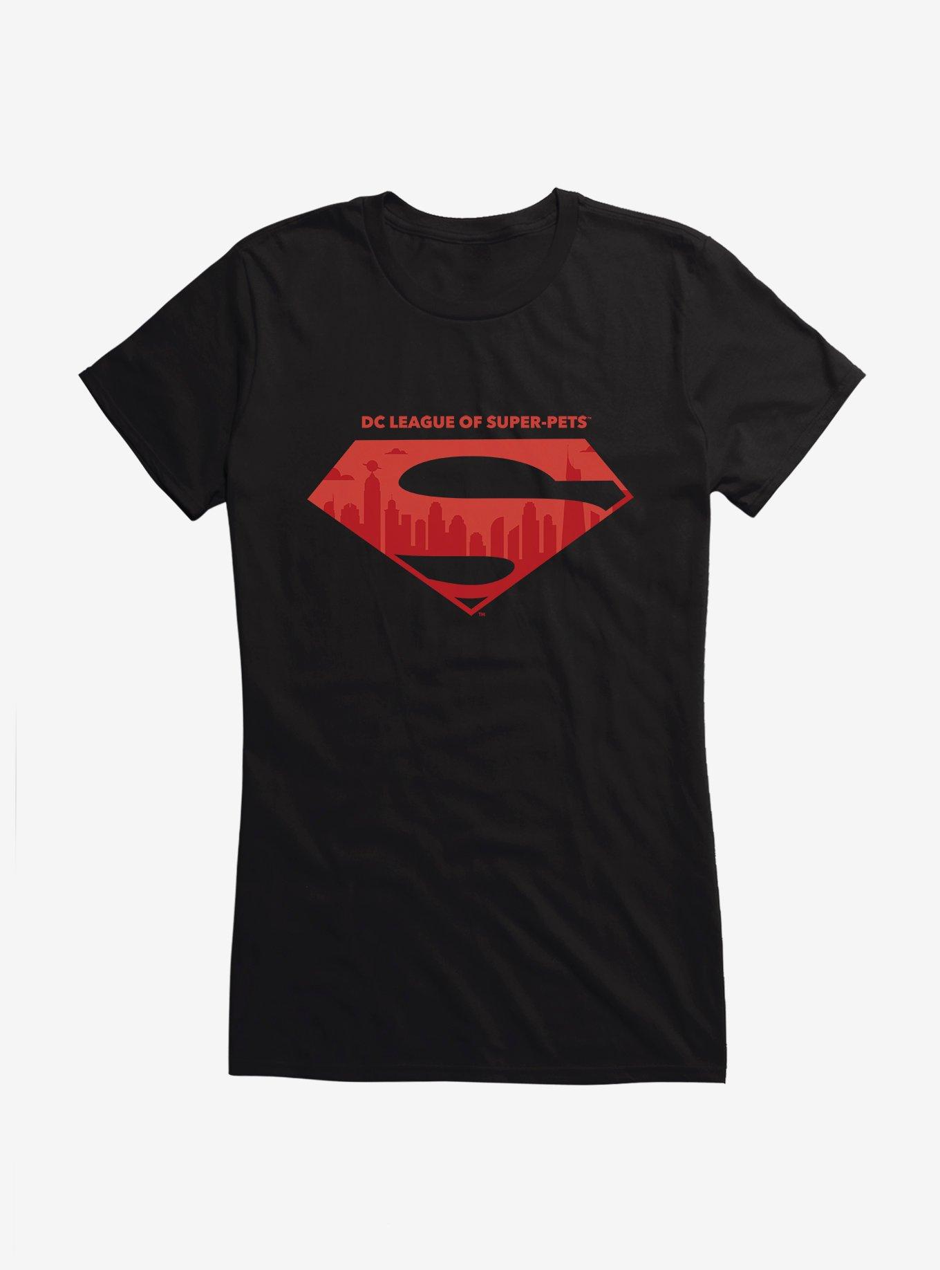 DC League of Super Pets Superman Logo Girls T Shirt BLACK Hot