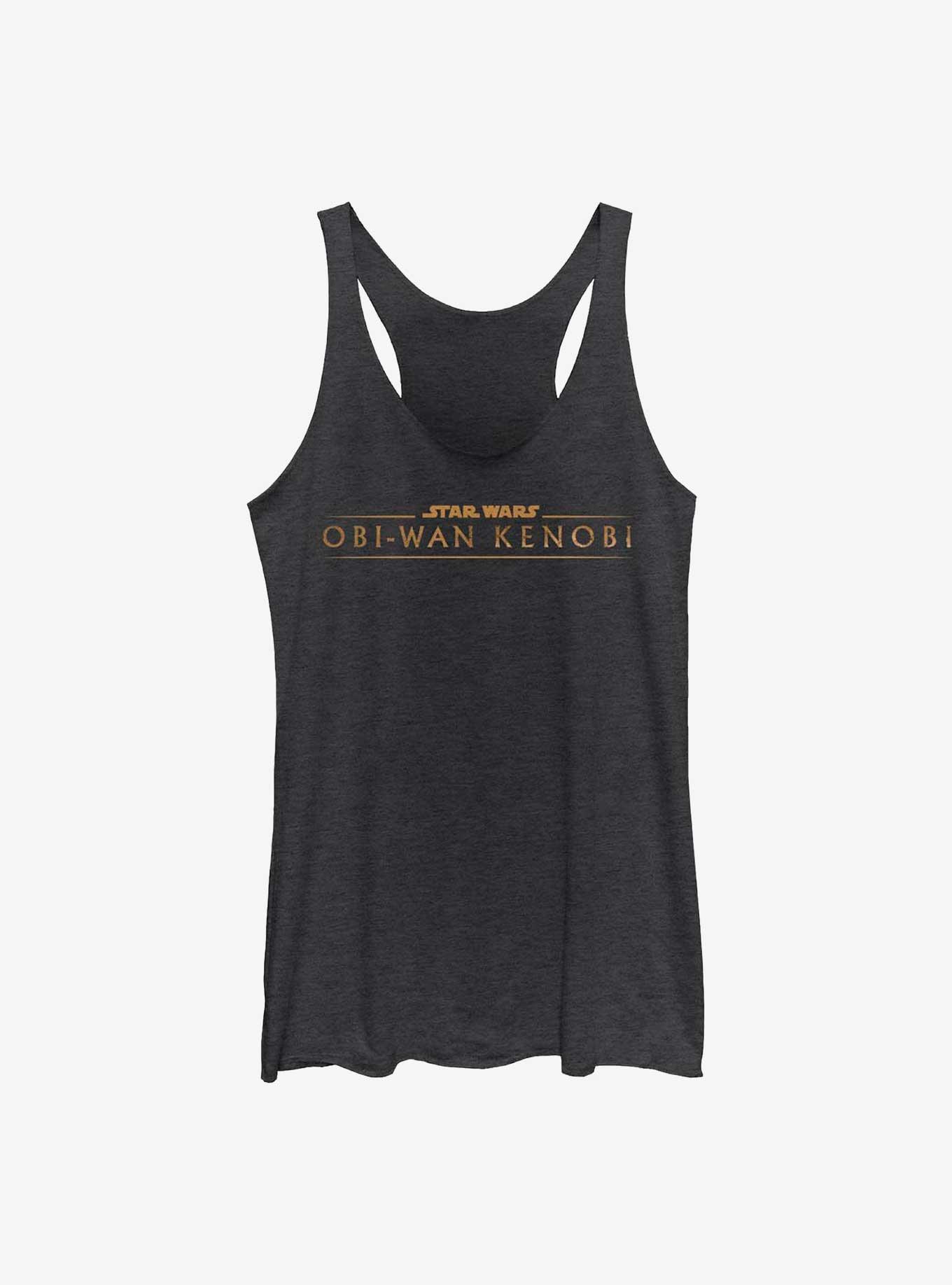 Star Wars Obi-Wan Gold Logo Girls Raw Edge Tank, BLK HTR, hi-res