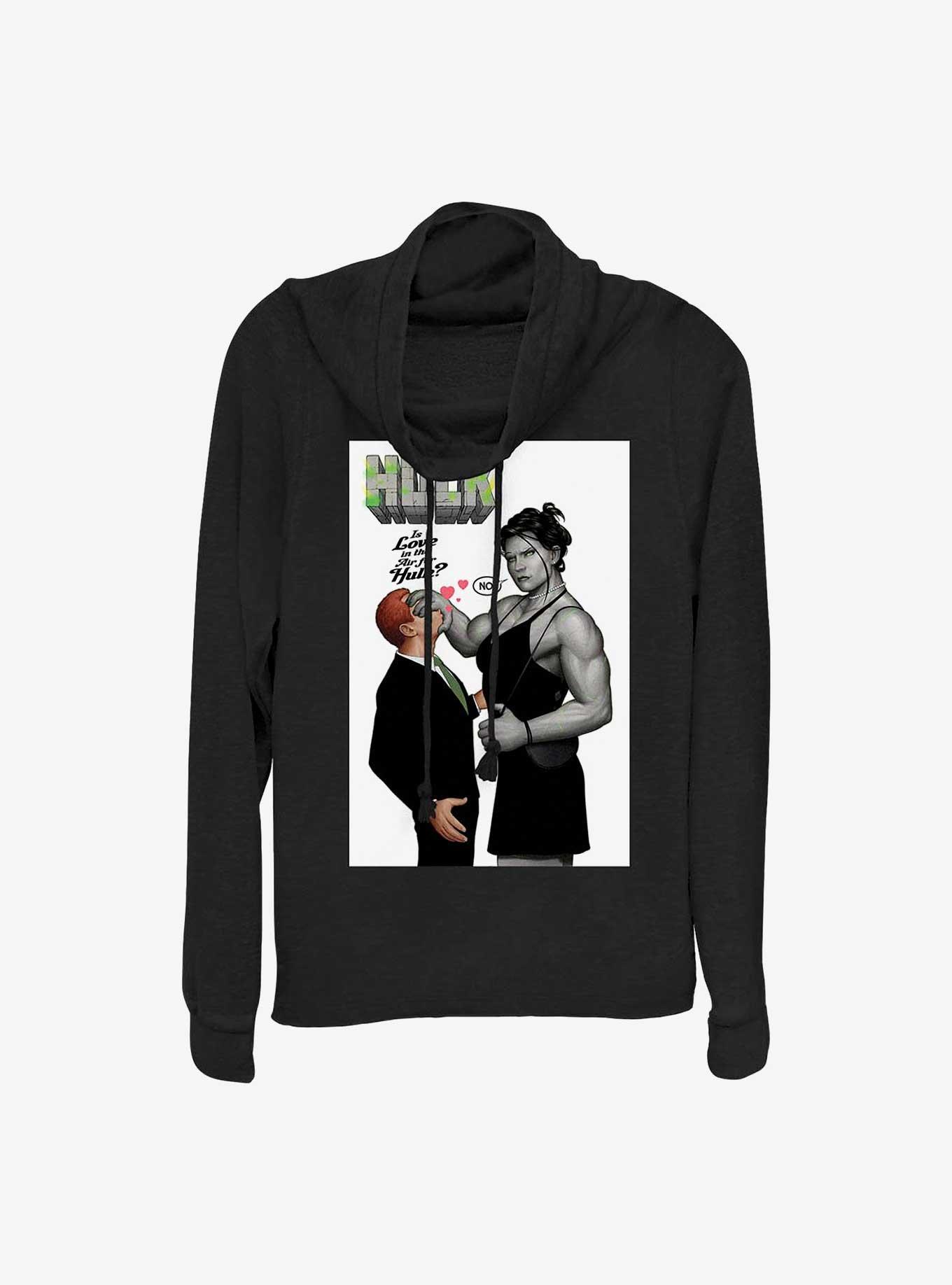 Marvel She Hulk Is Love In The Air Cowl Neck Long-Sleeve Girls Top, BLACK, hi-res