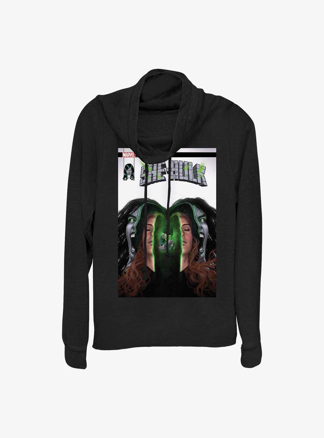 Marvel She Hulk Trapped Inner Hulk Cowl Neck Long-Sleeve Girls Top, BLACK, hi-res