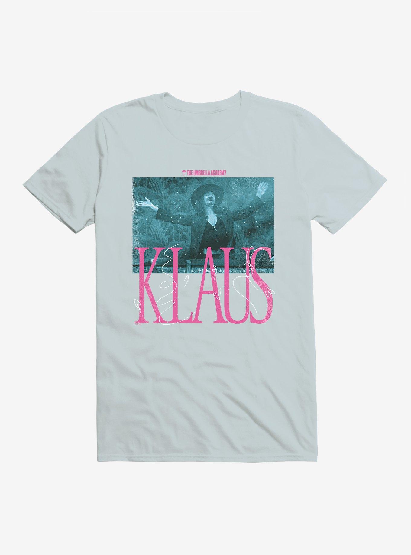 Umbrella Academy Klaus Pink Font T-Shirt, LIGHT BLUE, hi-res