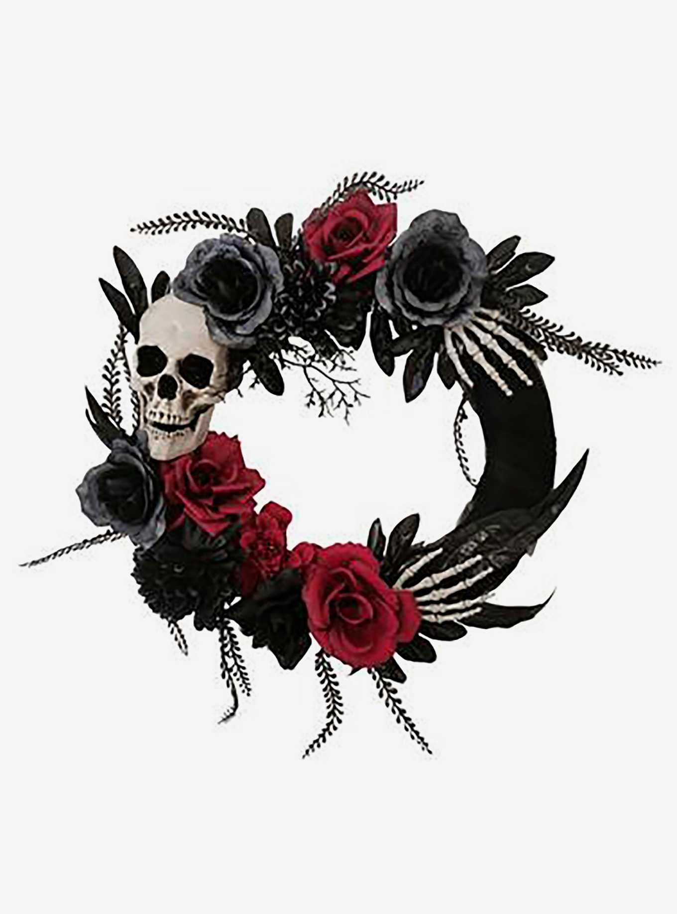 Wreath with Skull Hands & Roses 18-inch Decor, , hi-res