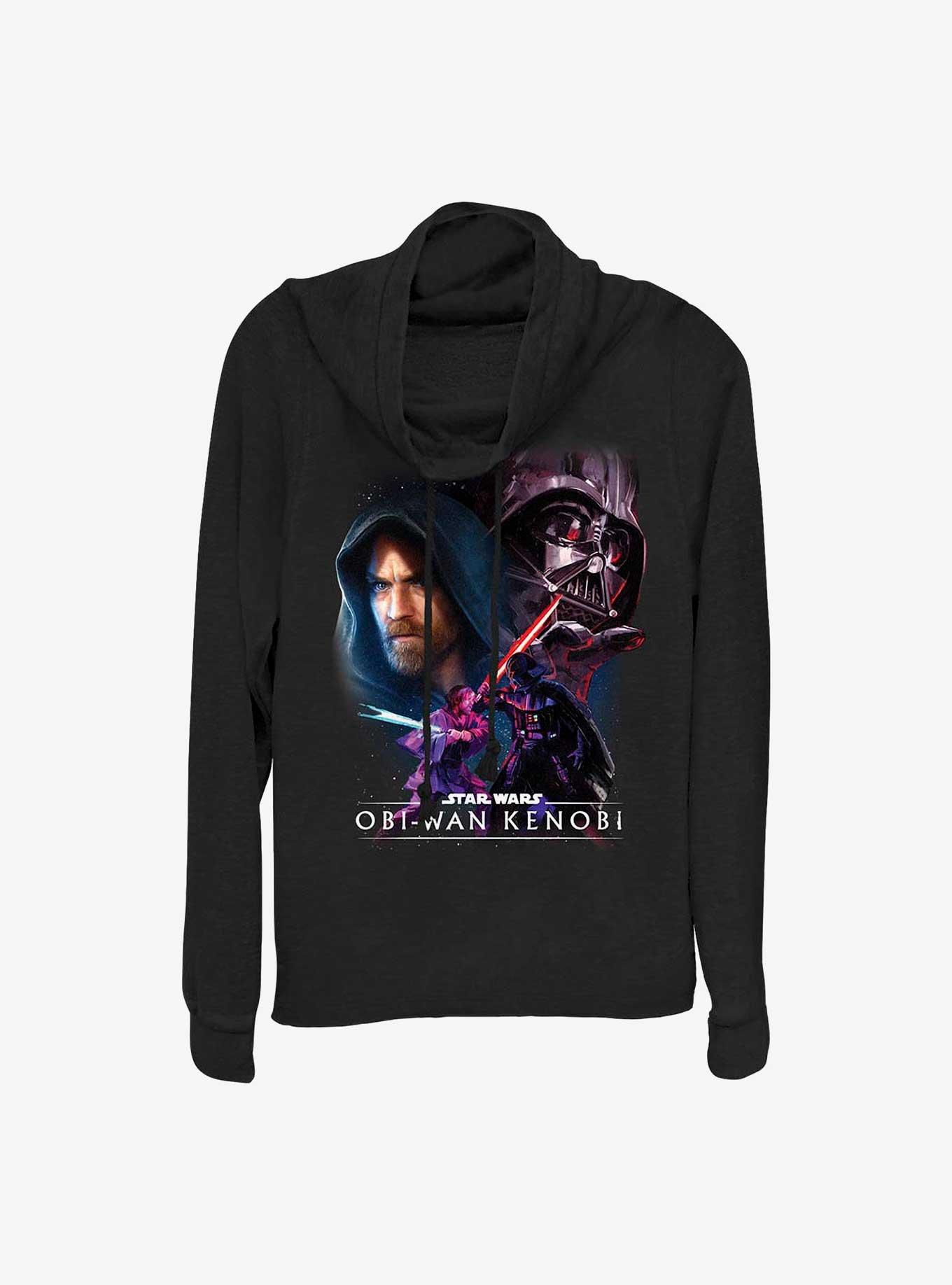 Star Wars Obi-Wan Big Face Off Cowlneck Long-Sleeve Girls Top, BLACK, hi-res