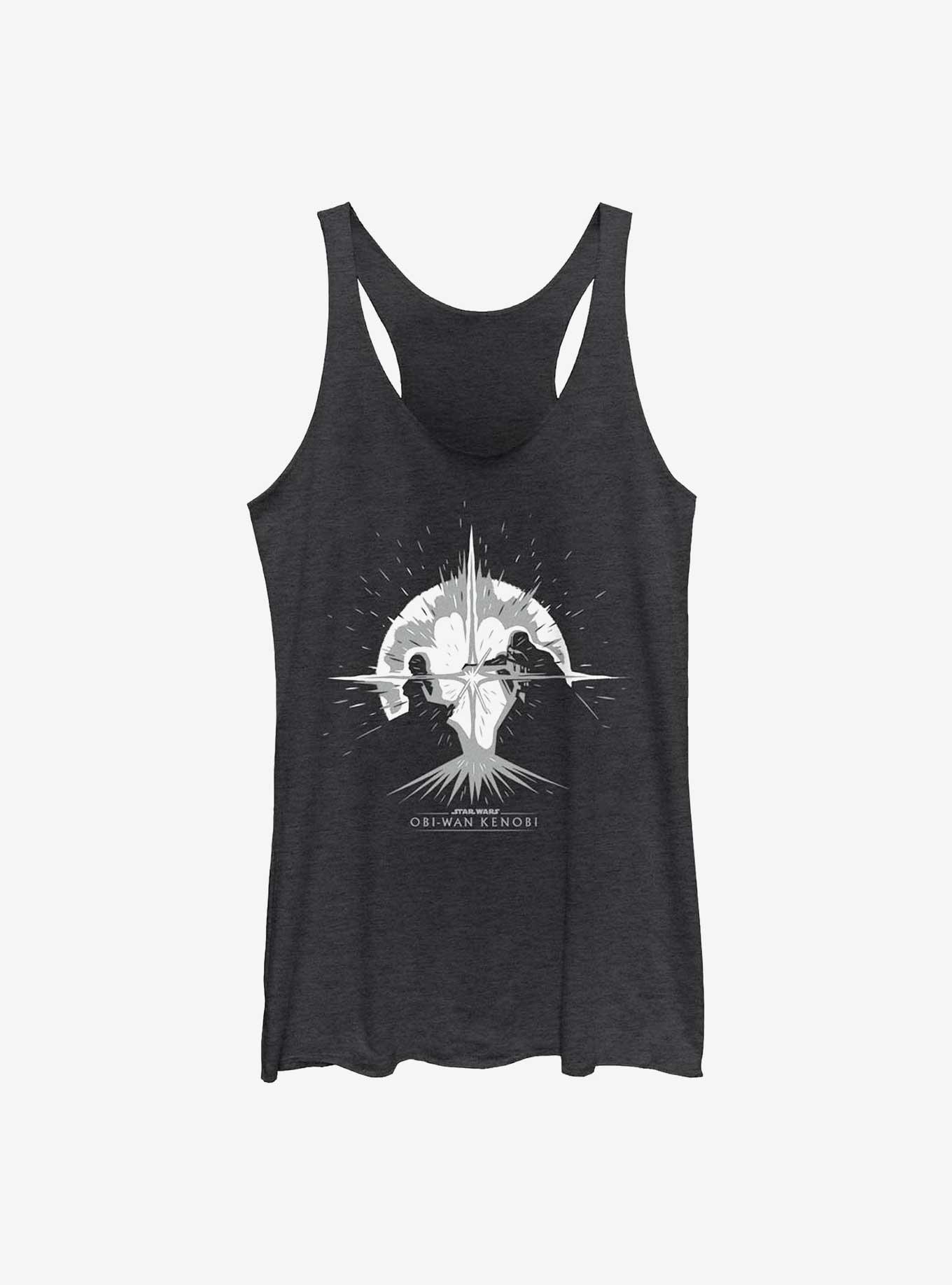 Star Wars Obi-Wan Explosive Duel Graphic Girls Raw Edge Tank, BLK HTR, hi-res