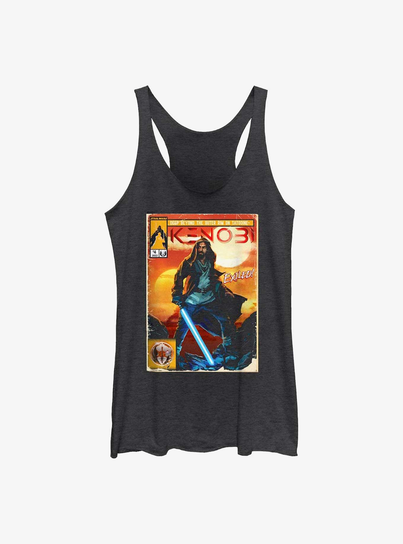 Star Wars Obi-Wan Komically Kenobi Girls Raw Edge Tank, BLK HTR, hi-res