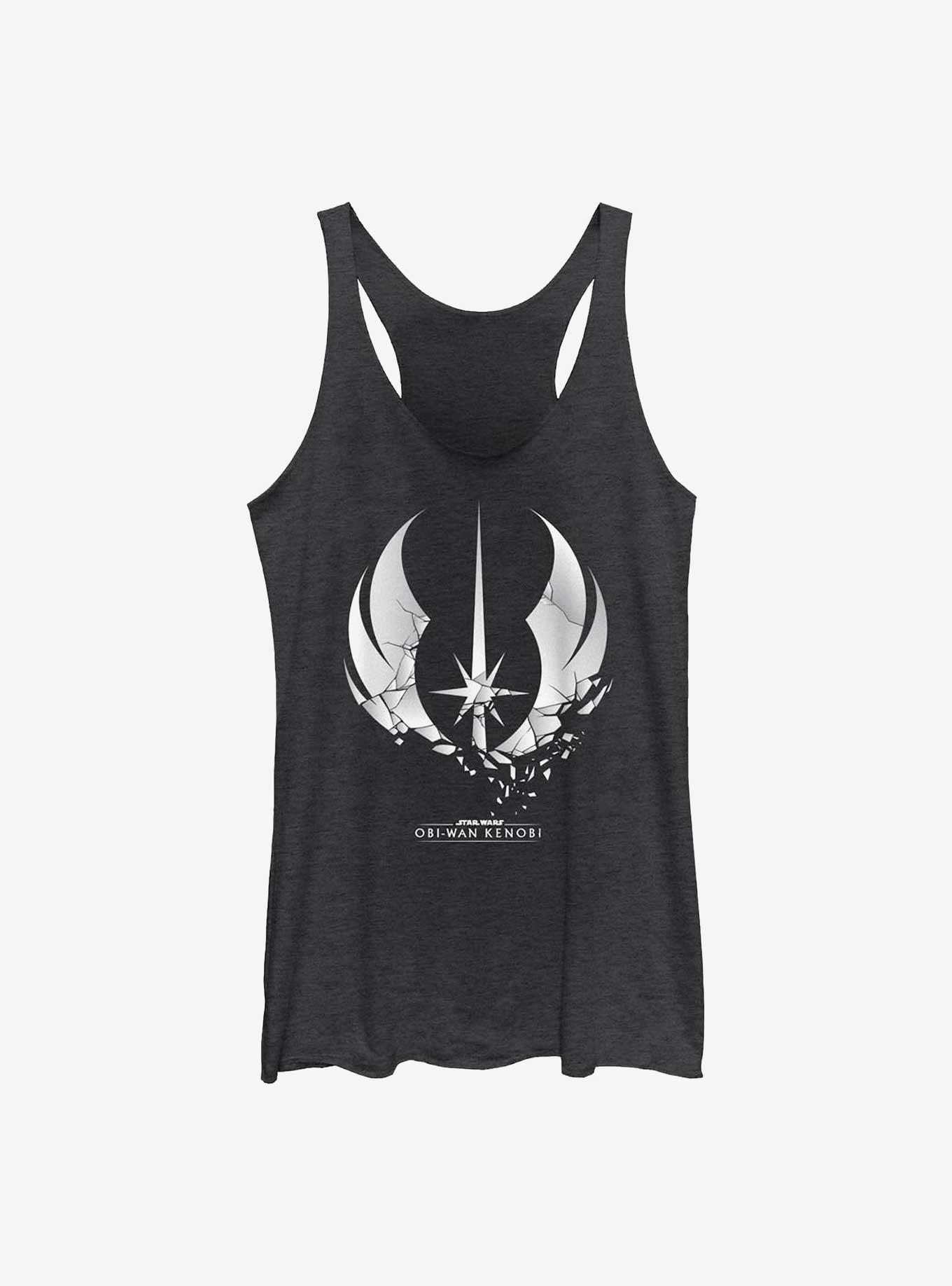 Star Wars Obi-Wan Shattered Jedi Logo Girls Raw Edge Tank, BLK HTR, hi-res