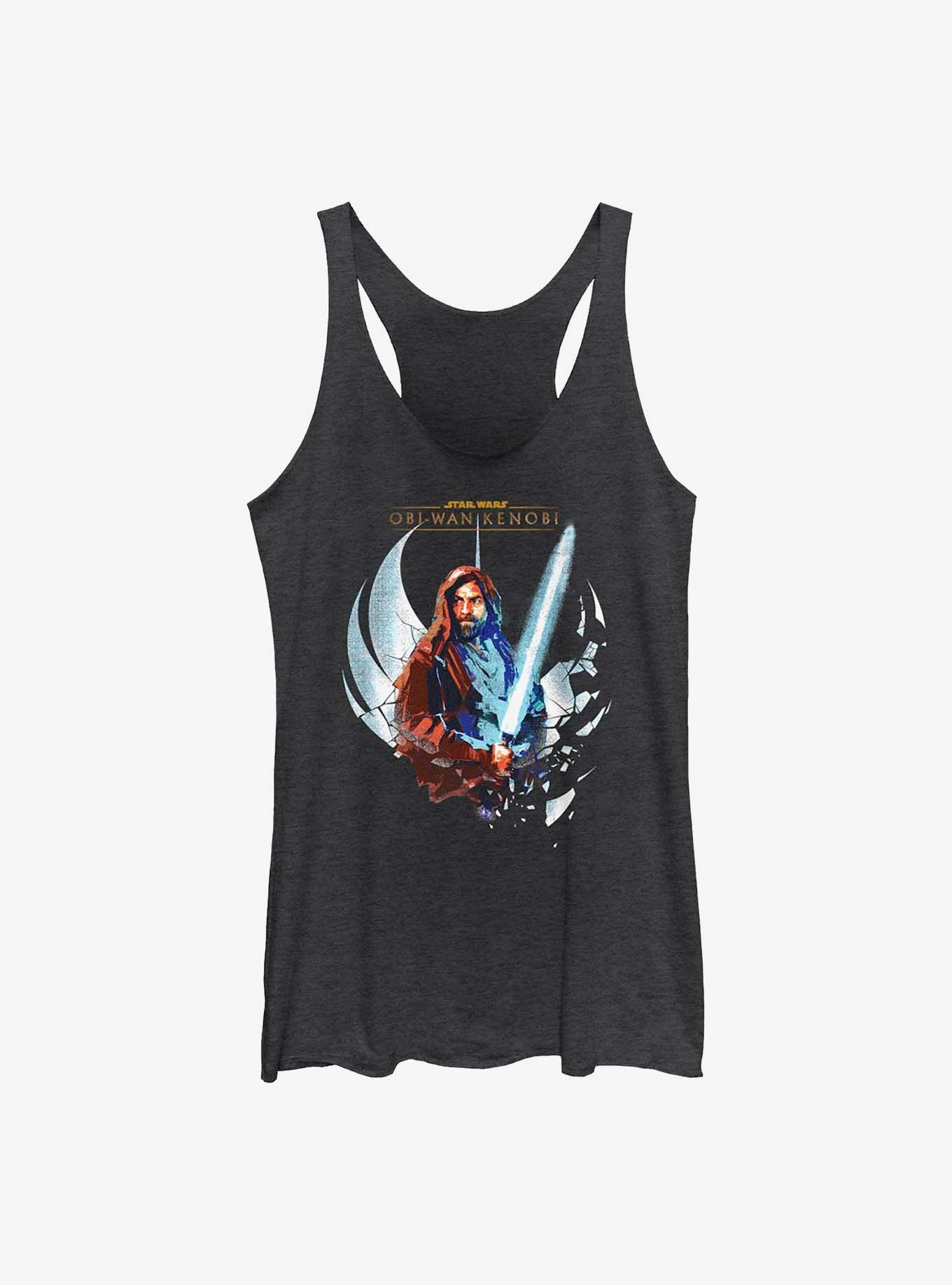 Star Wars Obi-Wan Wan Shattered Jedi Logo Girls Raw Edge Tank, BLK HTR, hi-res